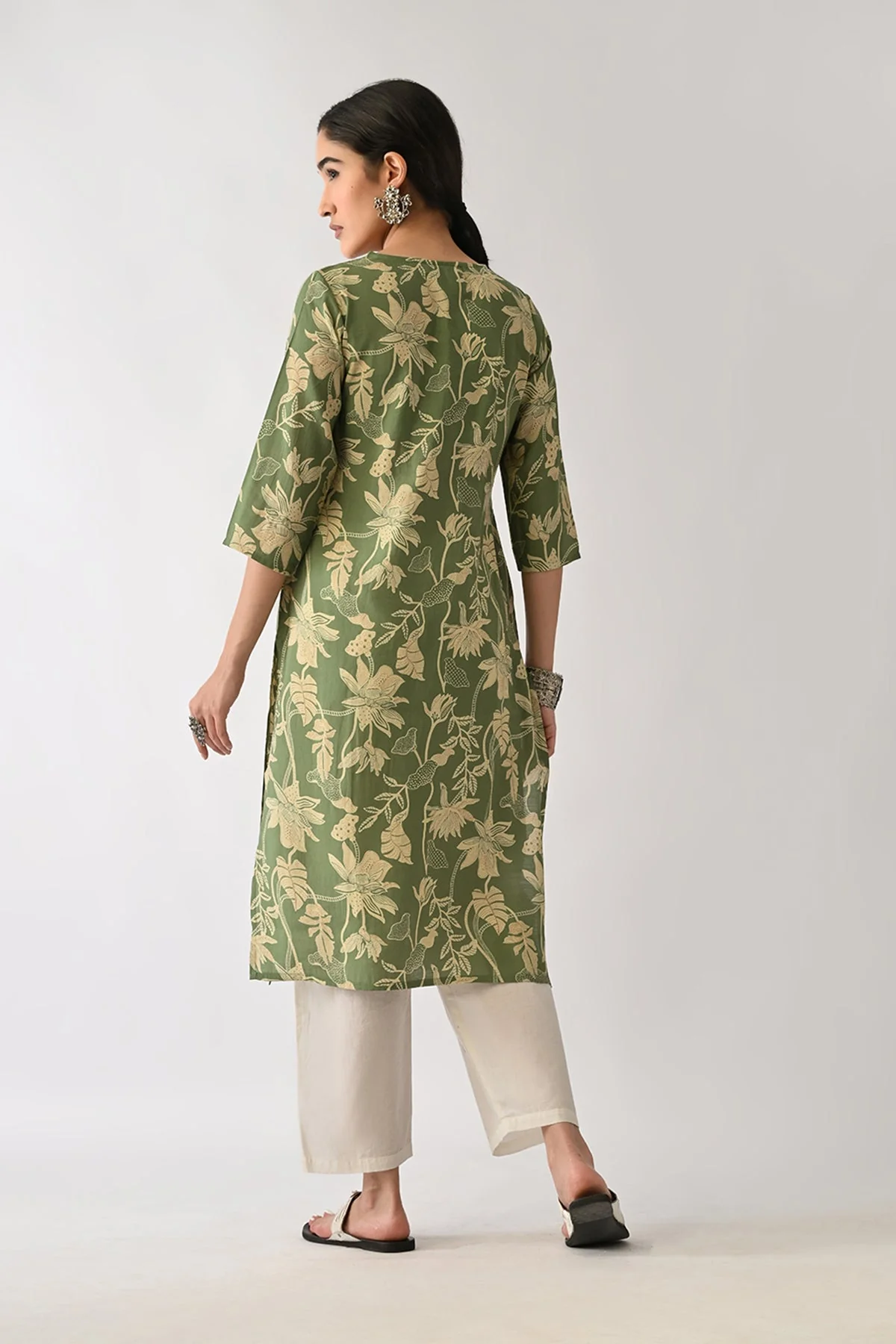 Green Floral Printed Kurta - Image 3