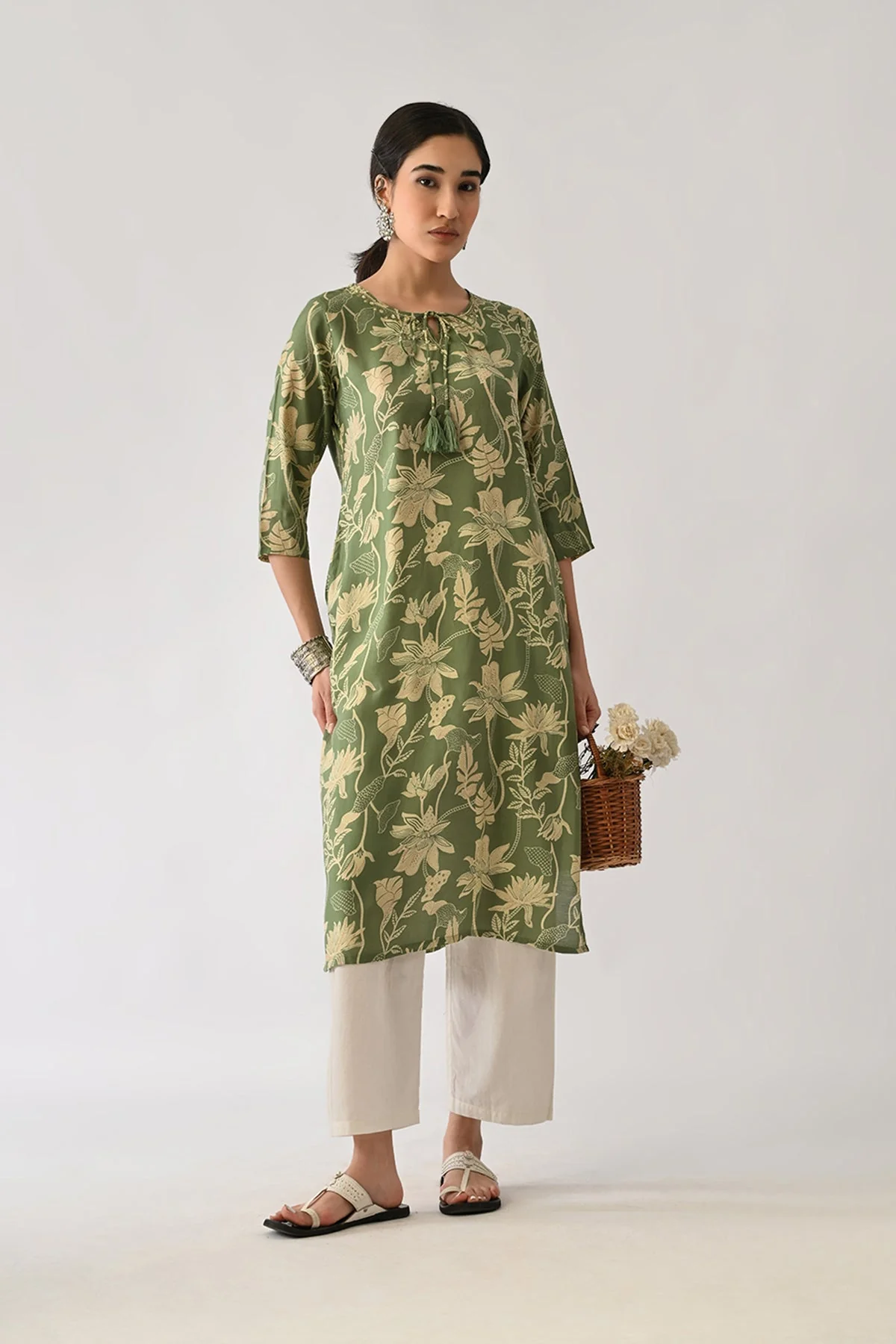 Green Floral Printed Kurta - Image 7