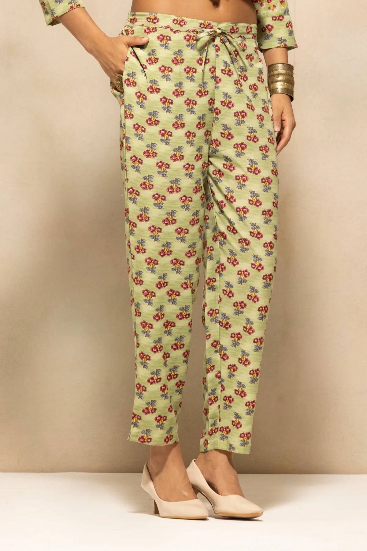 Green Floral Printed Kurta 3 Pcs Set - Image 6