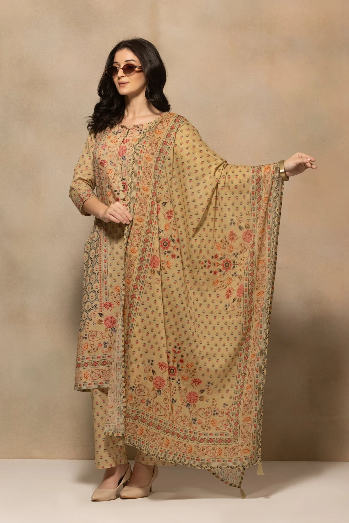 Green Floral Printed Kurta 3 Pcs Set