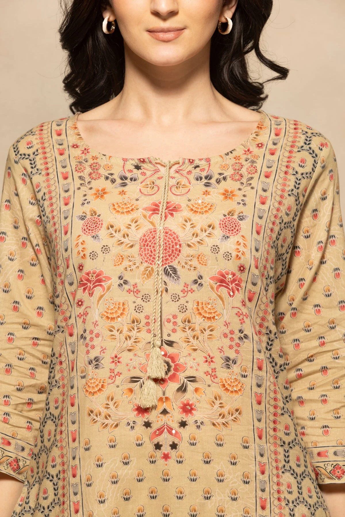 Green Floral Printed Kurta 3 Pcs Set - Image 4