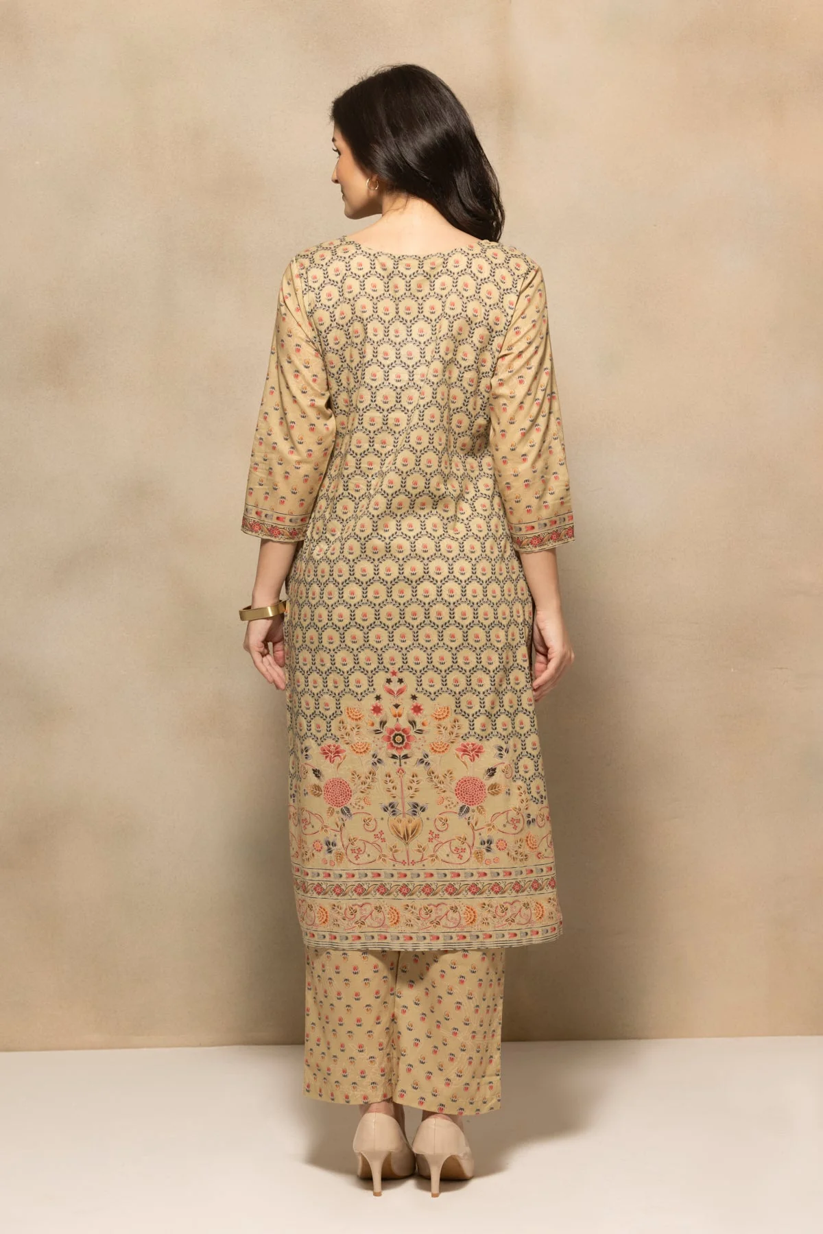 Green Floral Printed Kurta 3 Pcs Set - Image 5