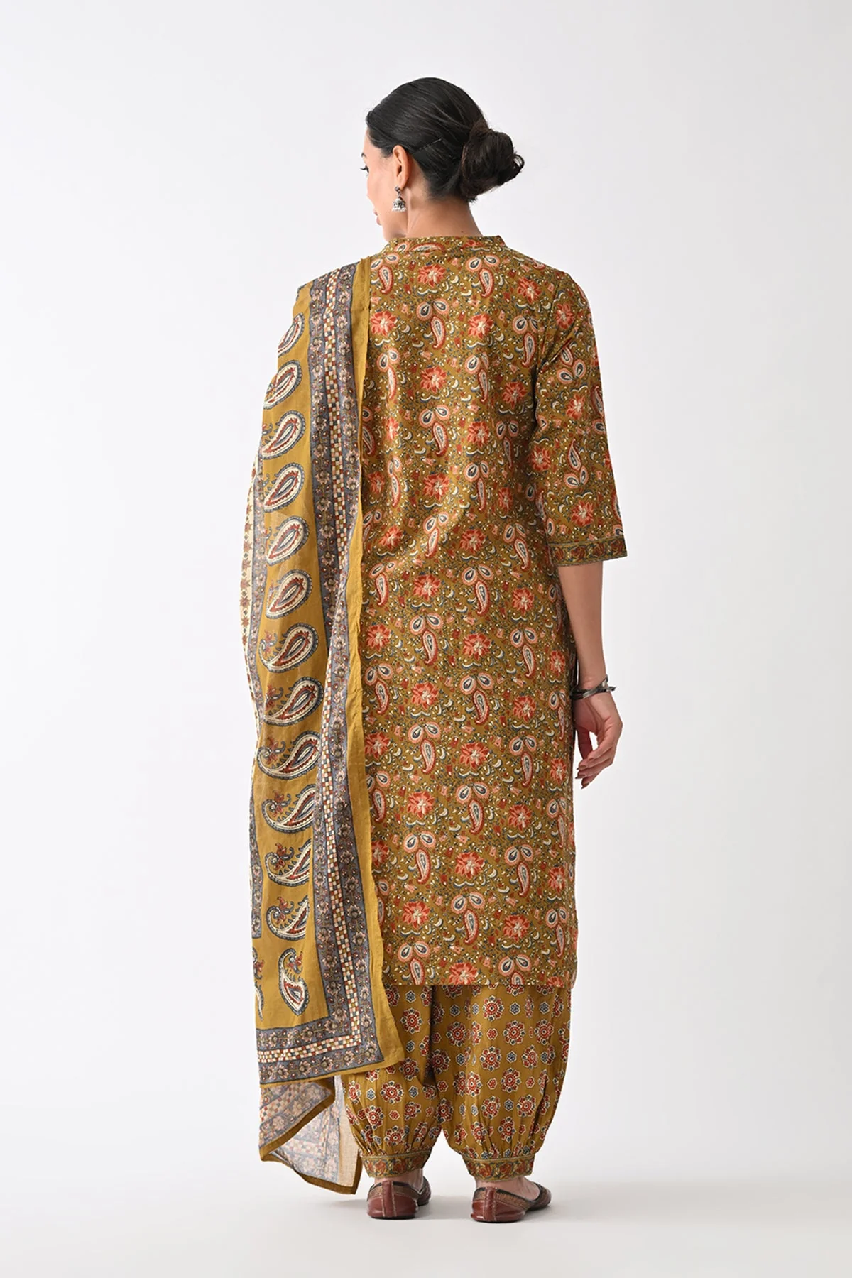 Green Paisley Printed Kurta 3 Pcs Set - Image 7