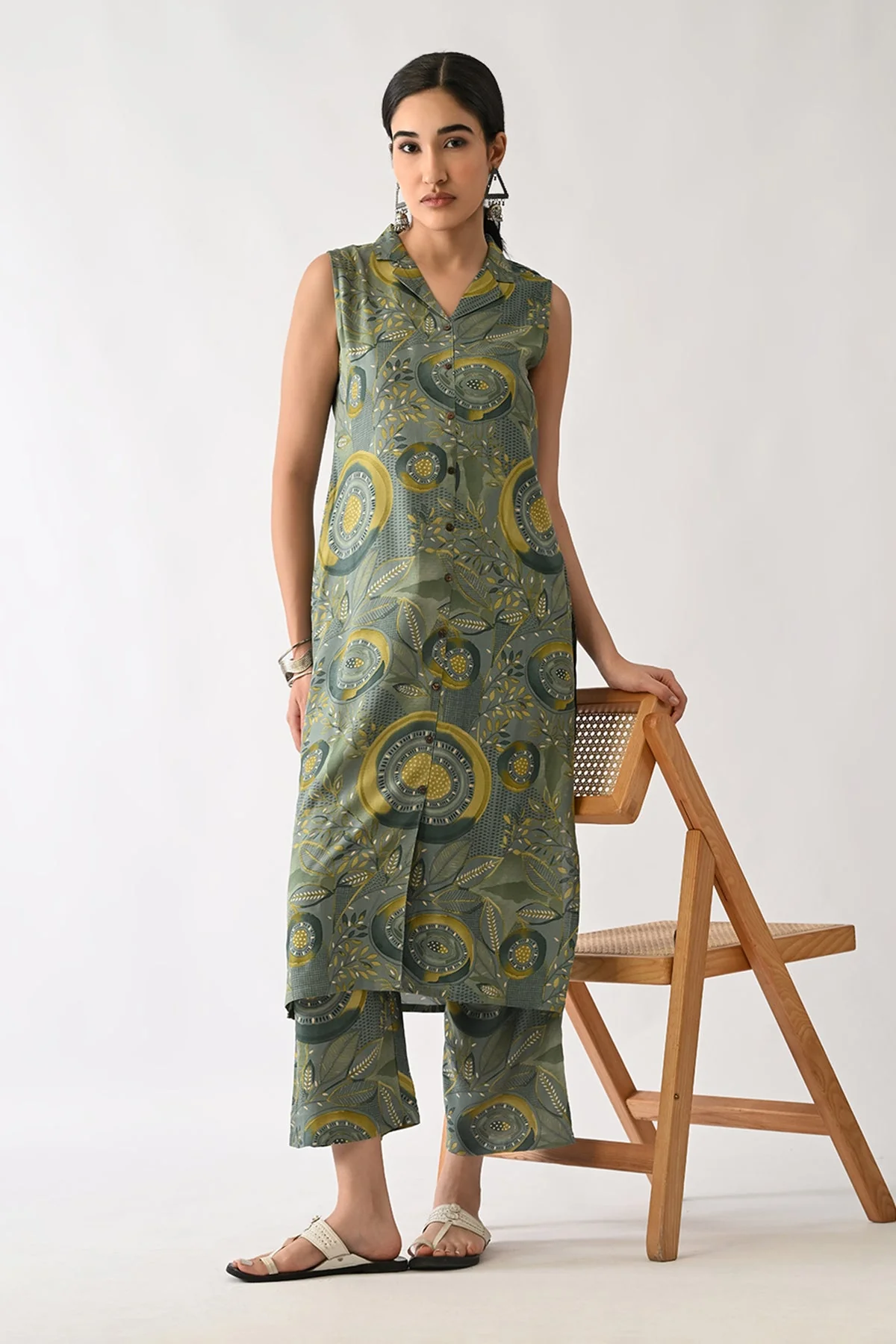 Green Printed A-line Kurta 2 Pcs Set