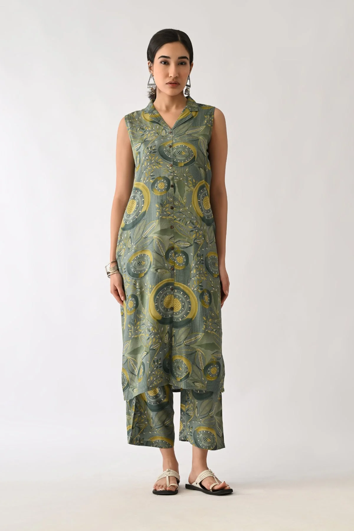 Green Printed A-line Kurta 2 Pcs Set - Image 3