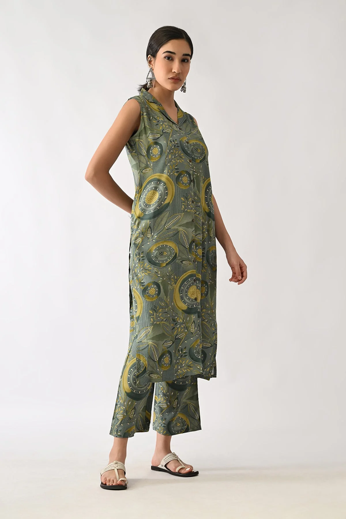 Green Printed A-line Kurta 2 Pcs Set - Image 4