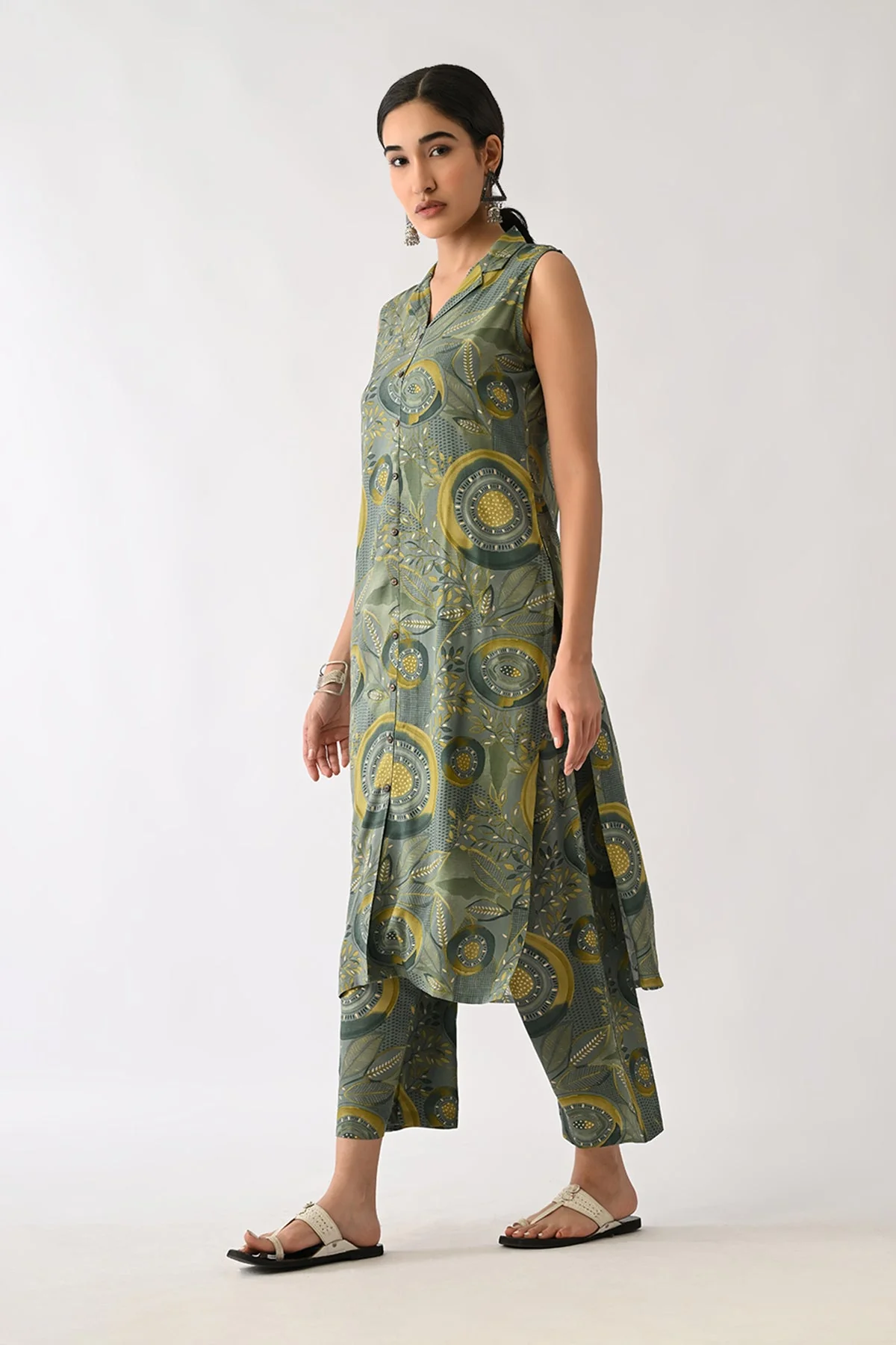 Green Printed A-line Kurta 2 Pcs Set - Image 5
