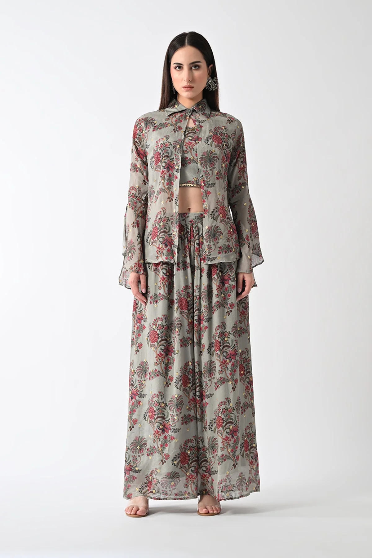 Green Printed Jacket Set