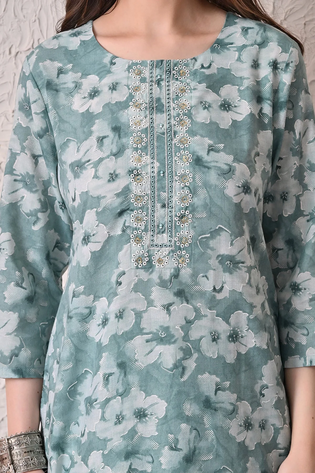 Green Printed Kurta 3 Pcs Set - Image 4