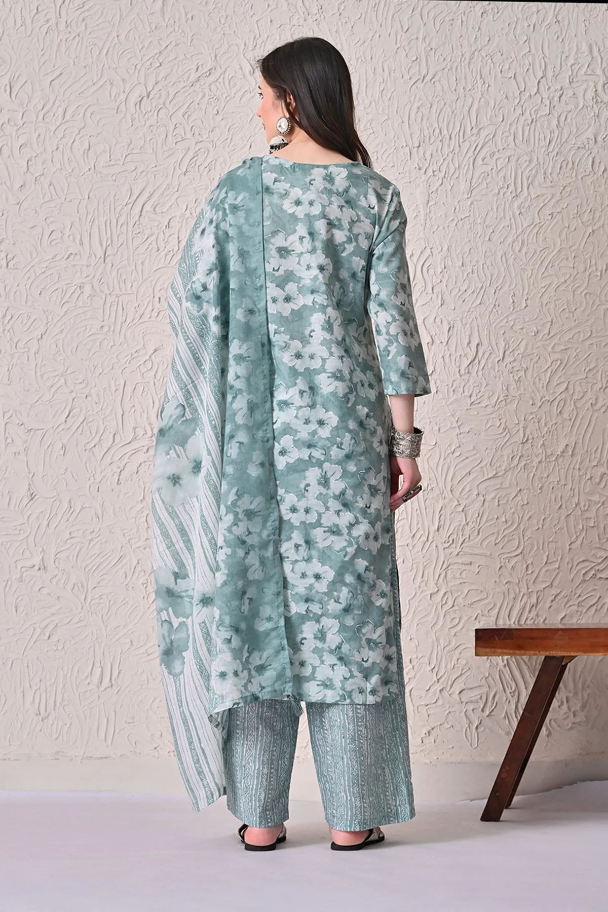 Green Printed Kurta 3 Pcs Set - Image 5