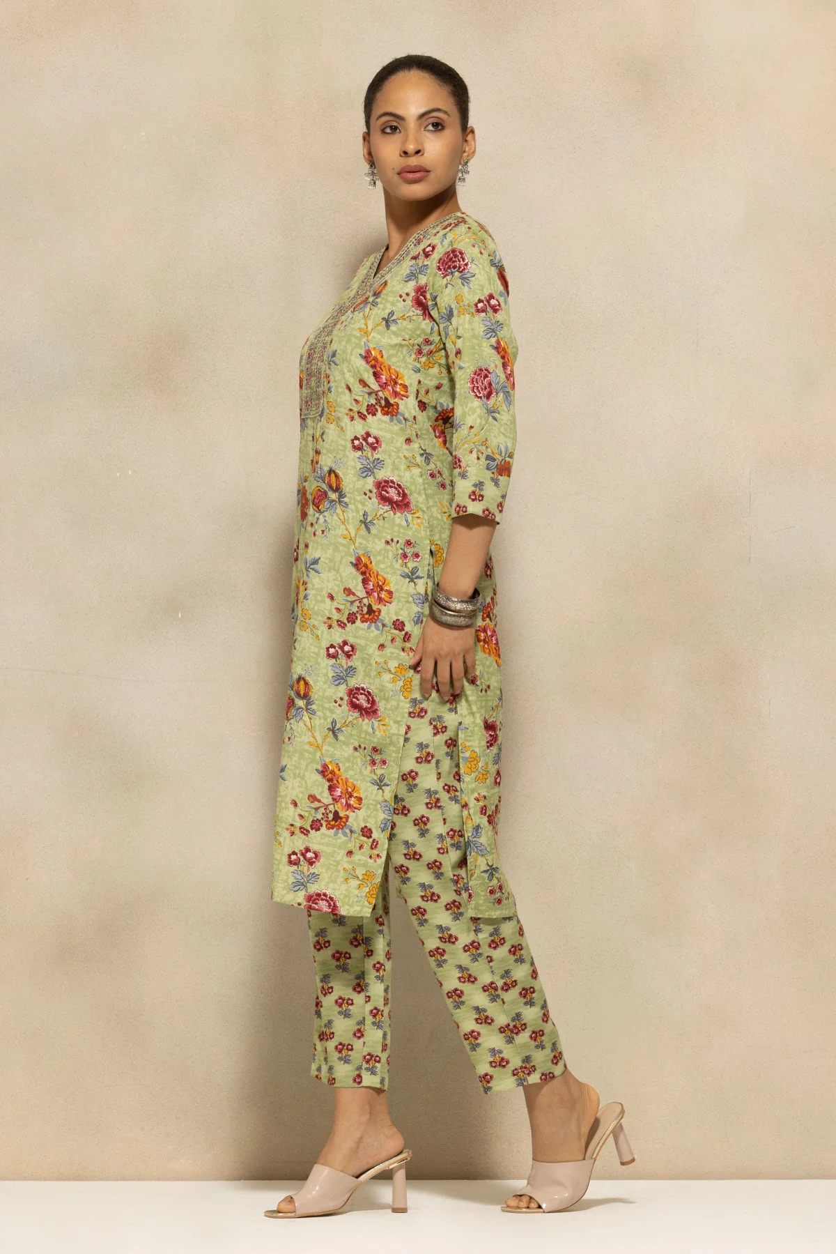 Green Printed Kurta 3 Pcs Set - Image 2
