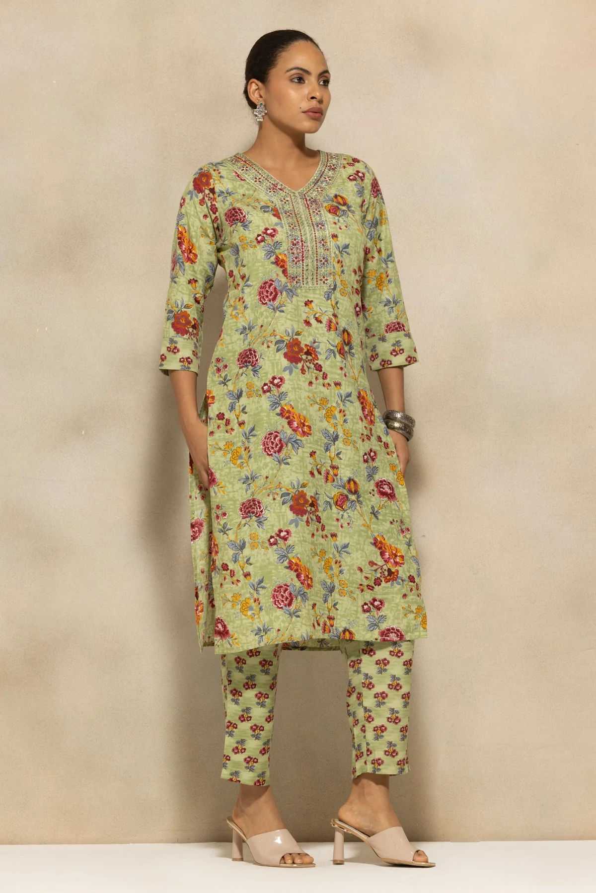 Green Printed Kurta 3 Pcs Set - Image 3
