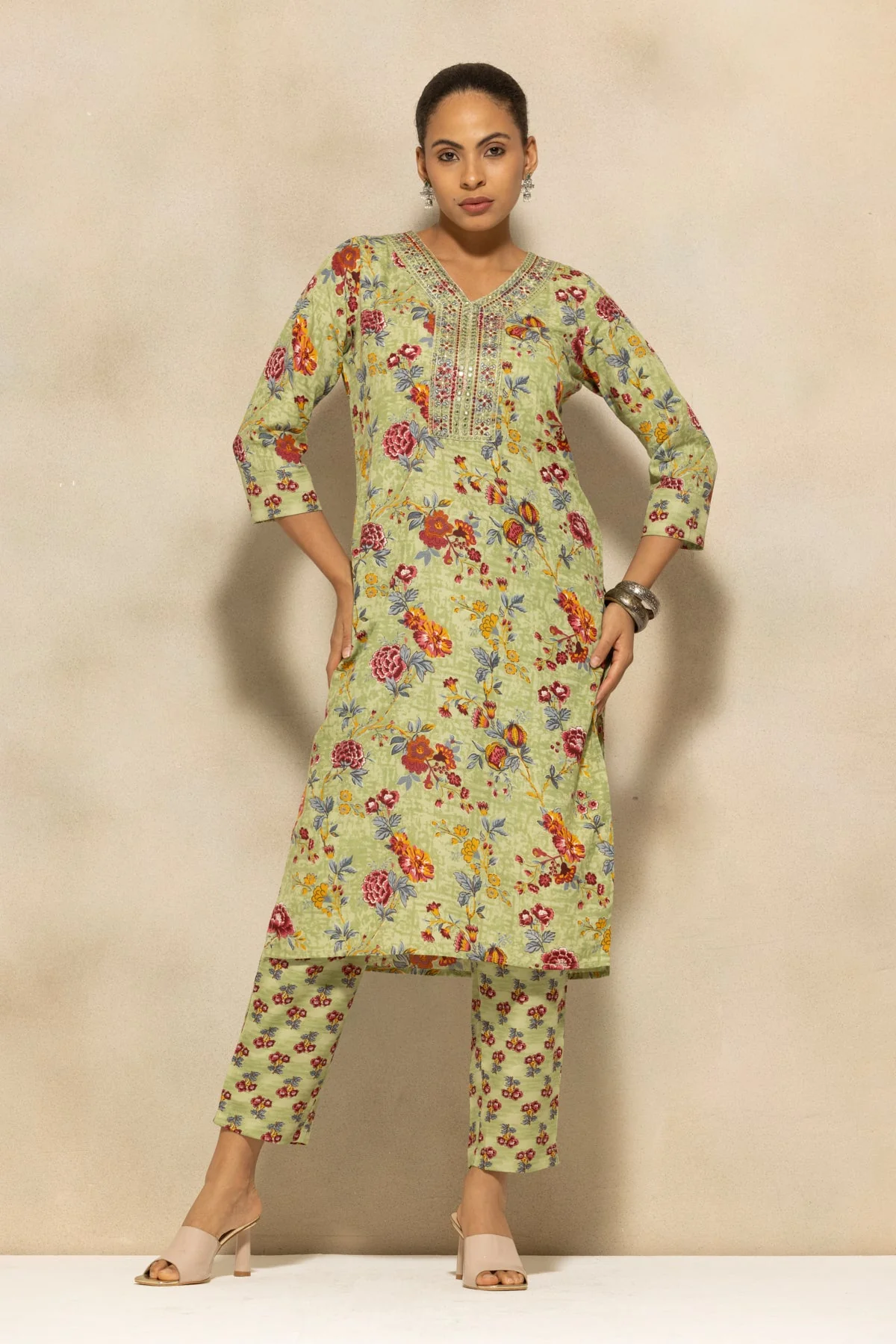 Green Printed Kurta 3 Pcs Set - Image 7