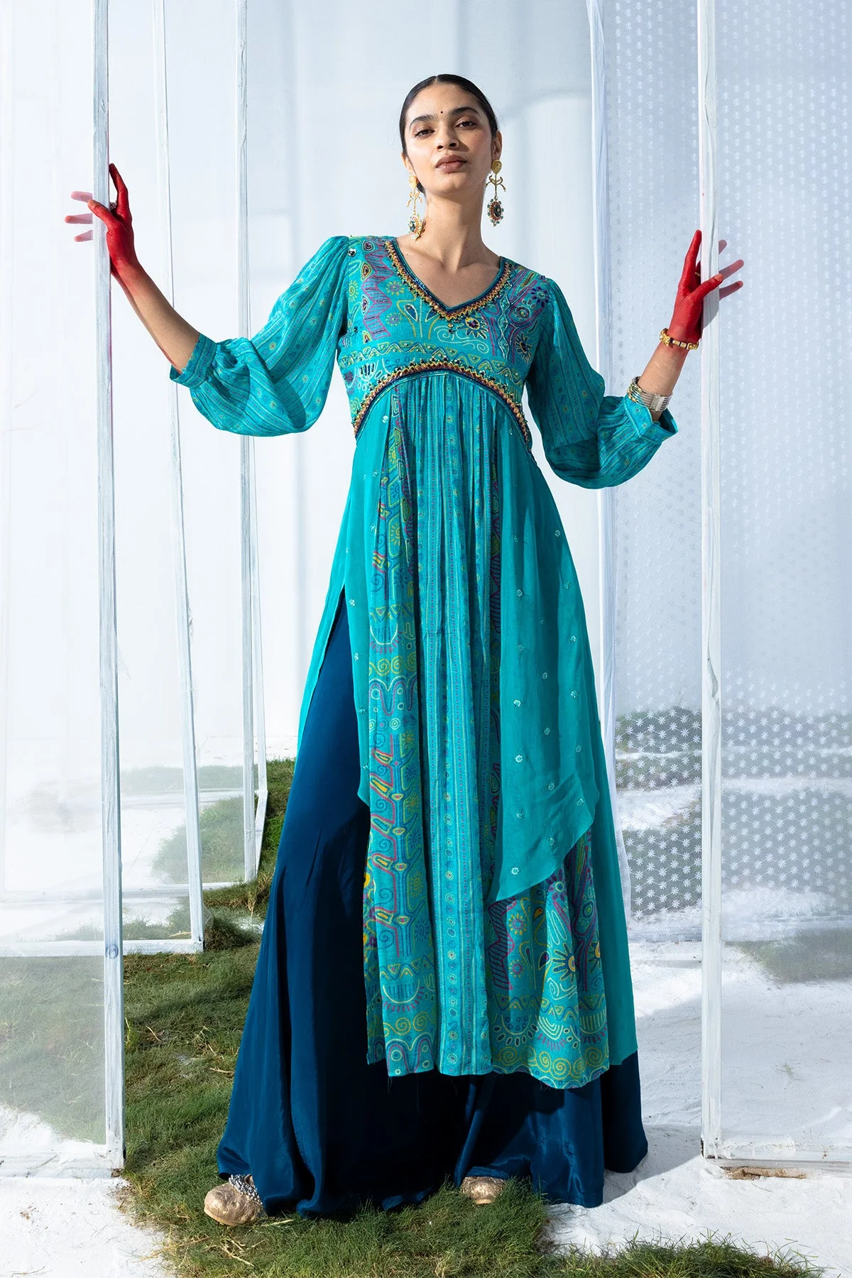 Green Printed Kurta 2 Pcs Set - Image 2