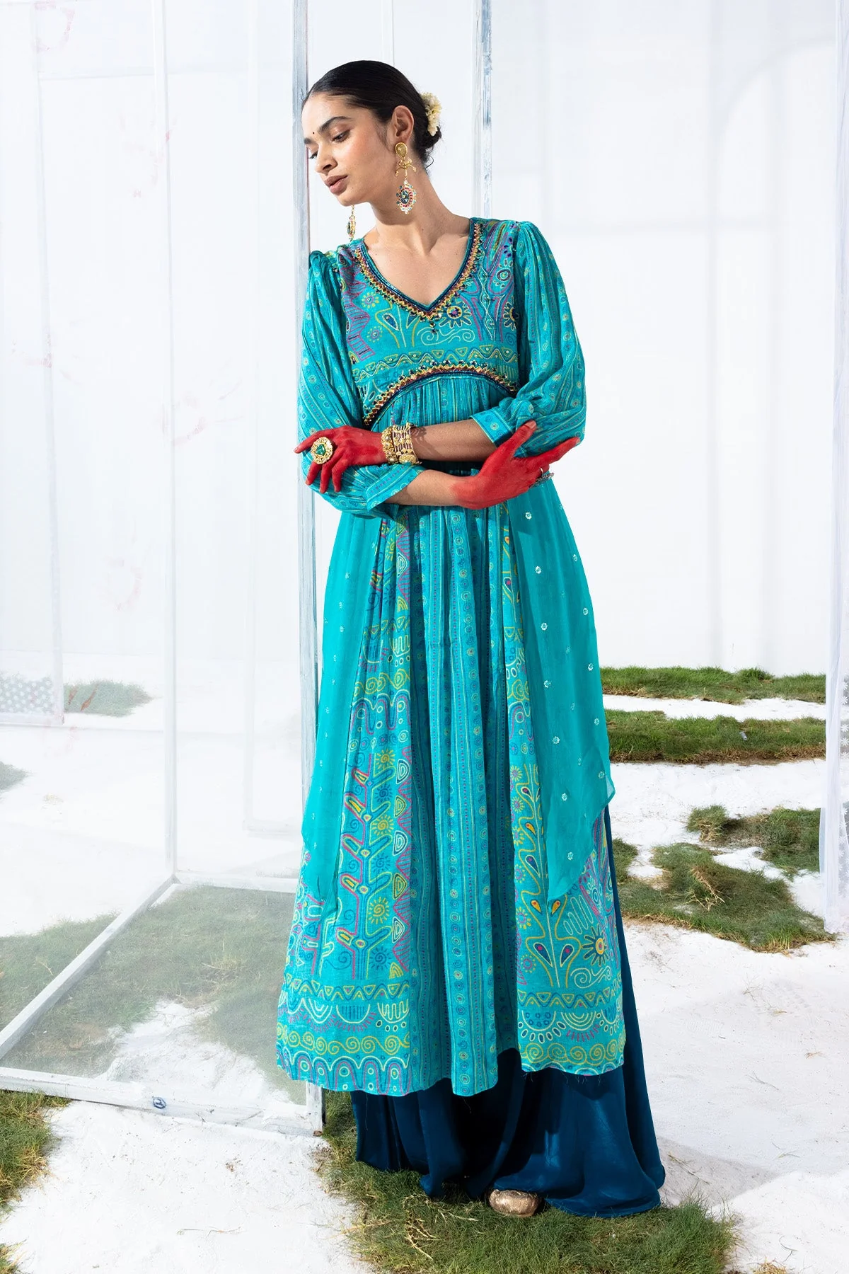 Green Printed Kurta 2 Pcs Set - Image 6