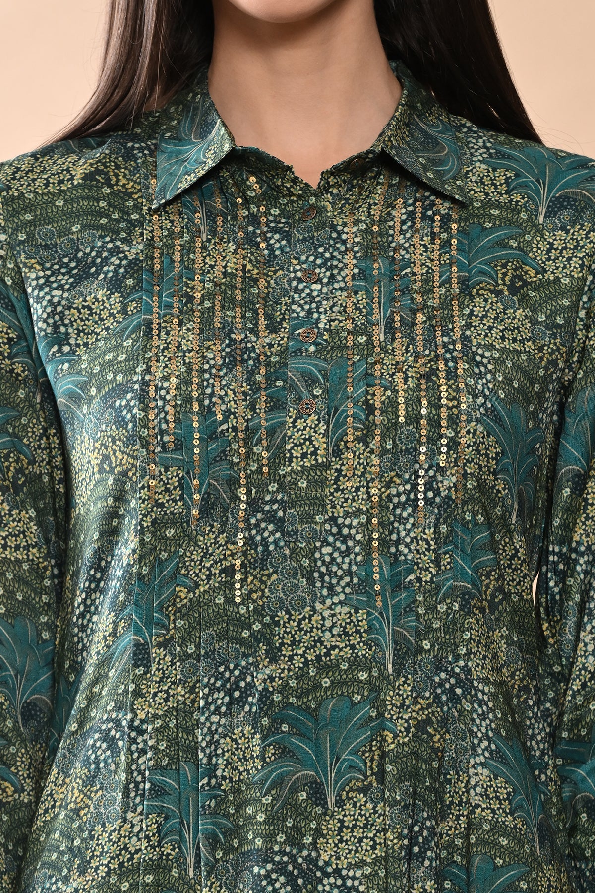 Green Printed Kurta 2 Pcs Set - Image 4