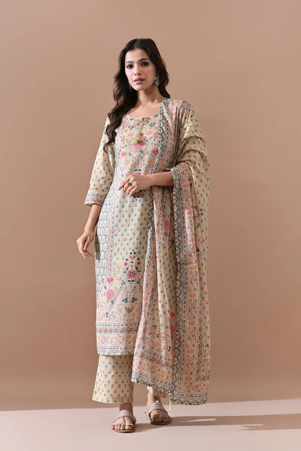 Green Printed Kurta 3 Pcs Set