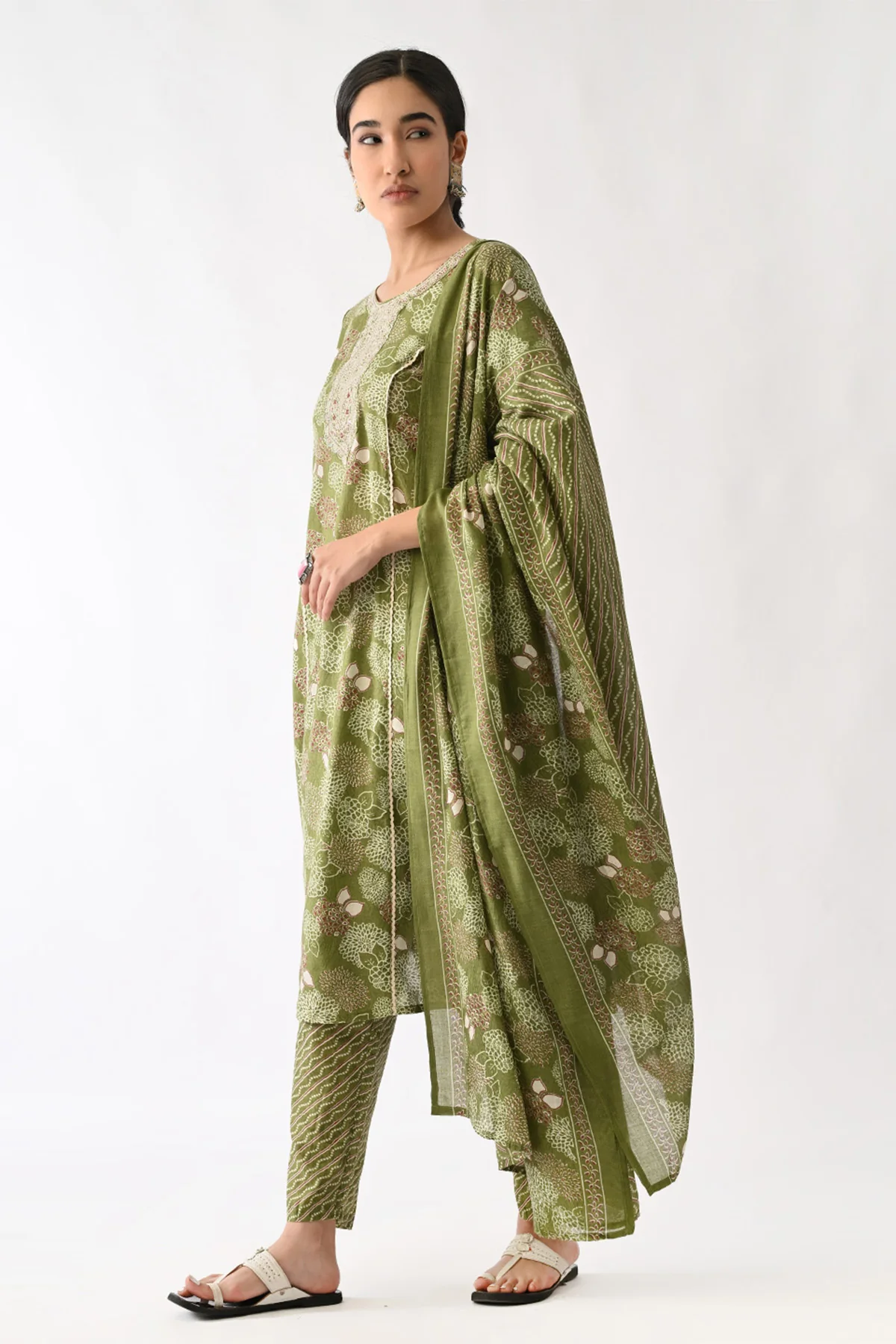 Green Printed Kurta 3 Pcs Set - Image 3