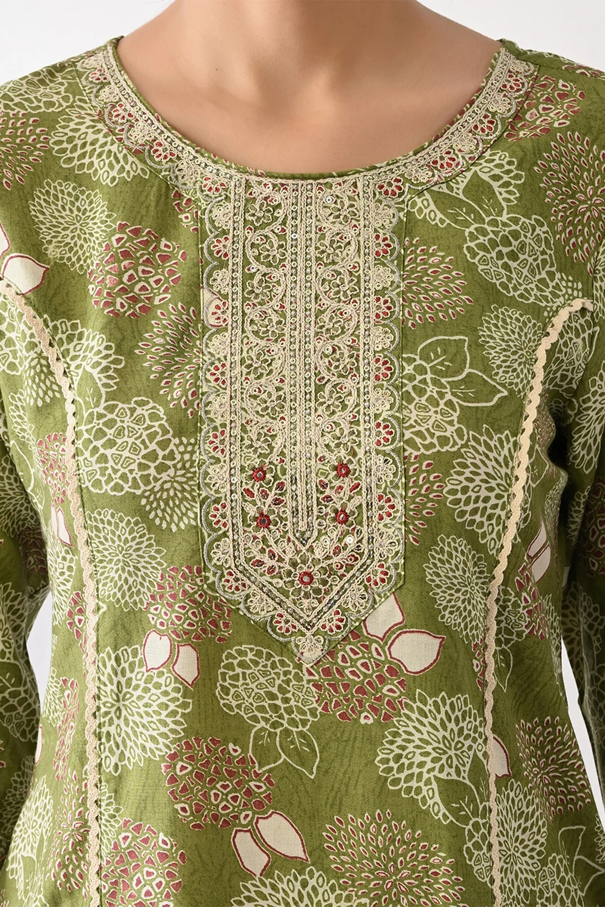 Green Printed Kurta 3 Pcs Set - Image 4