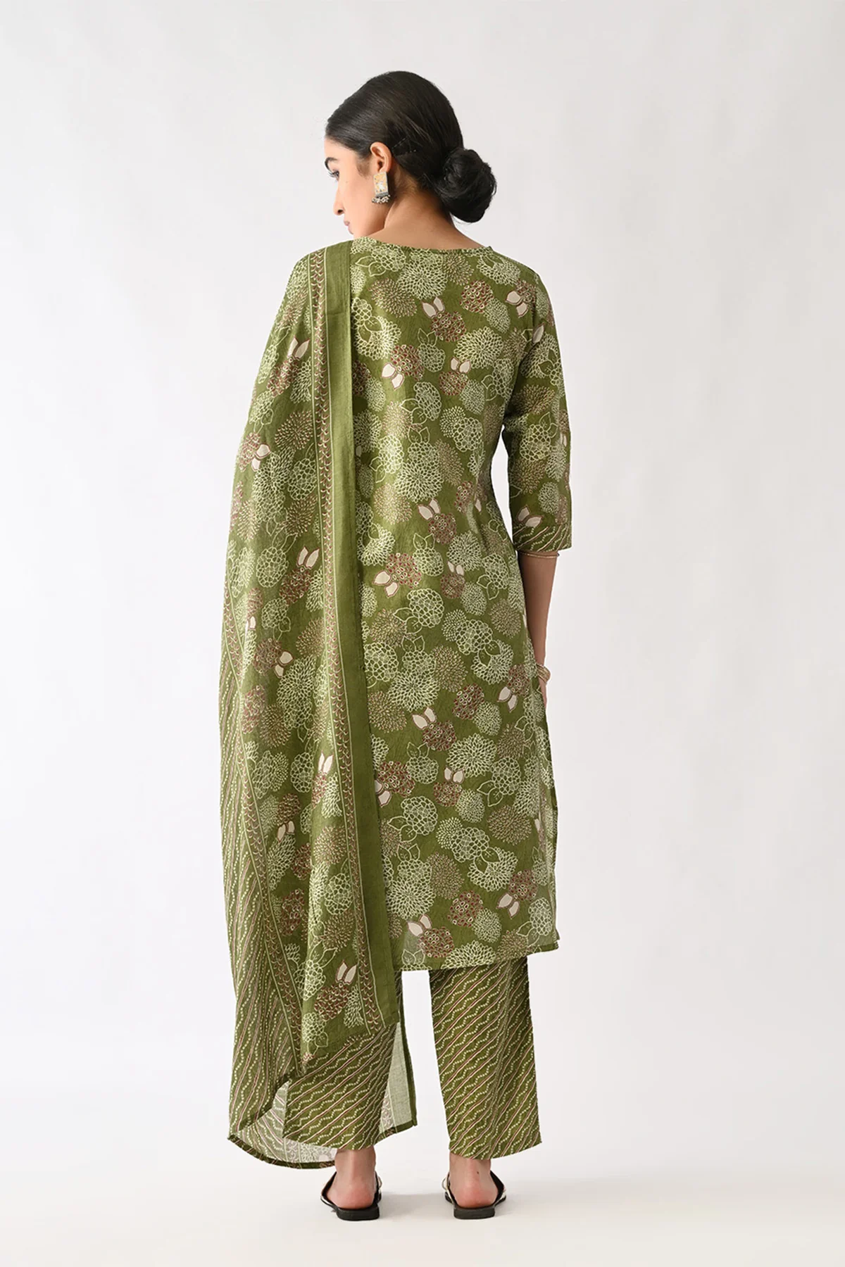 Green Printed Kurta 3 Pcs Set - Image 5
