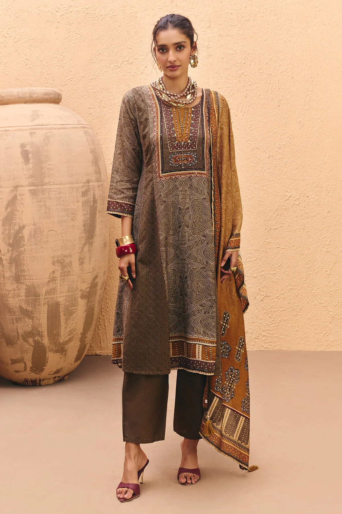 Green Printed Kurta 3 Pcs Set - Image 3