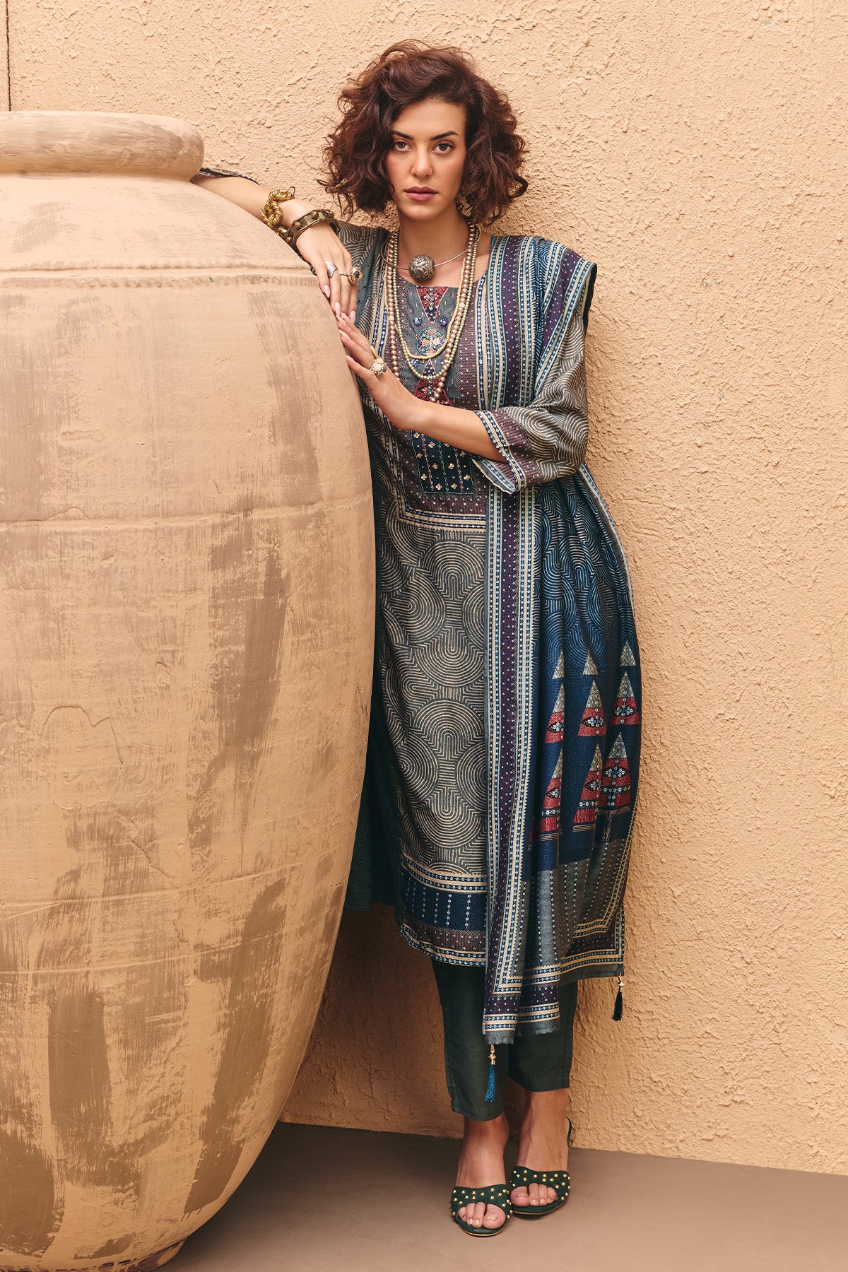 Green Printed Kurta 3 Pcs Set - Image 5