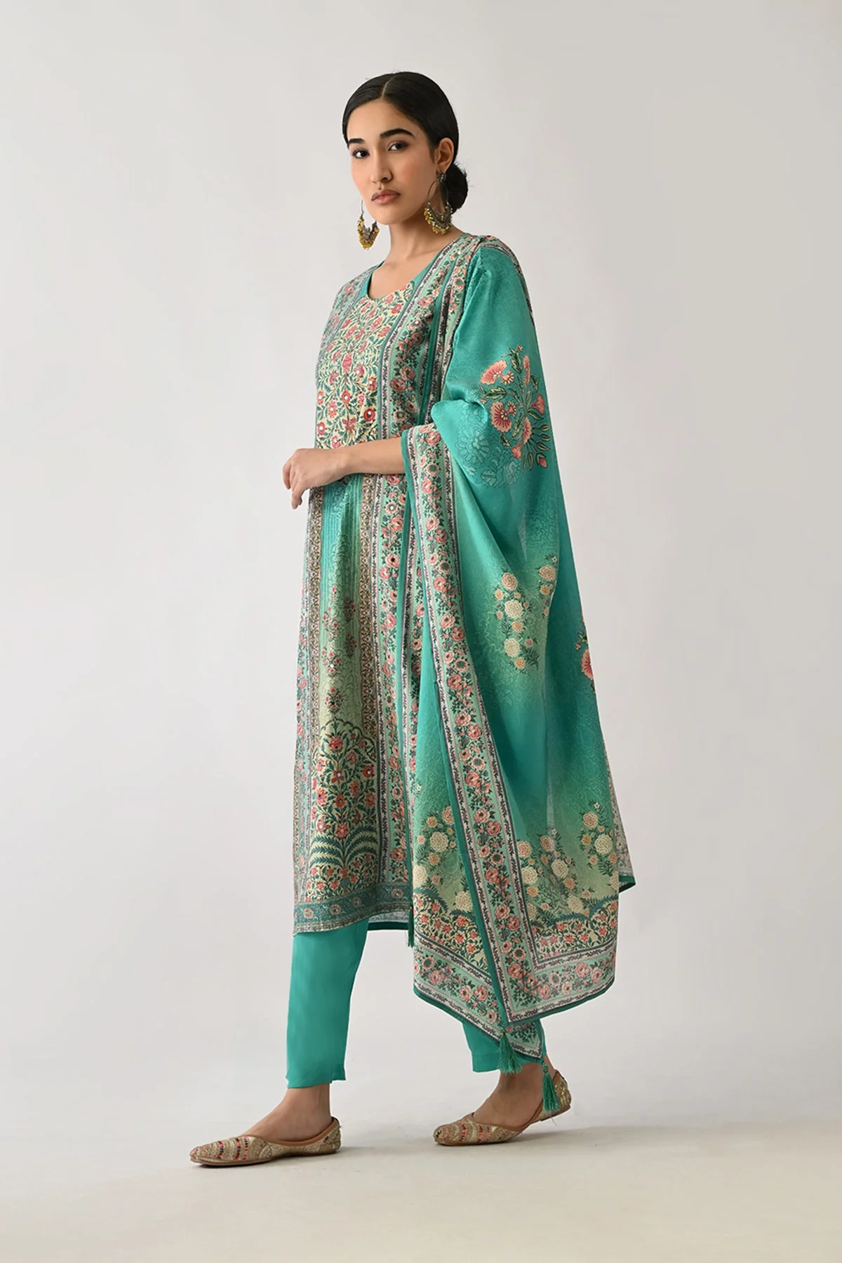 Green Printed Kurta 3 Pcs Set - Image 2