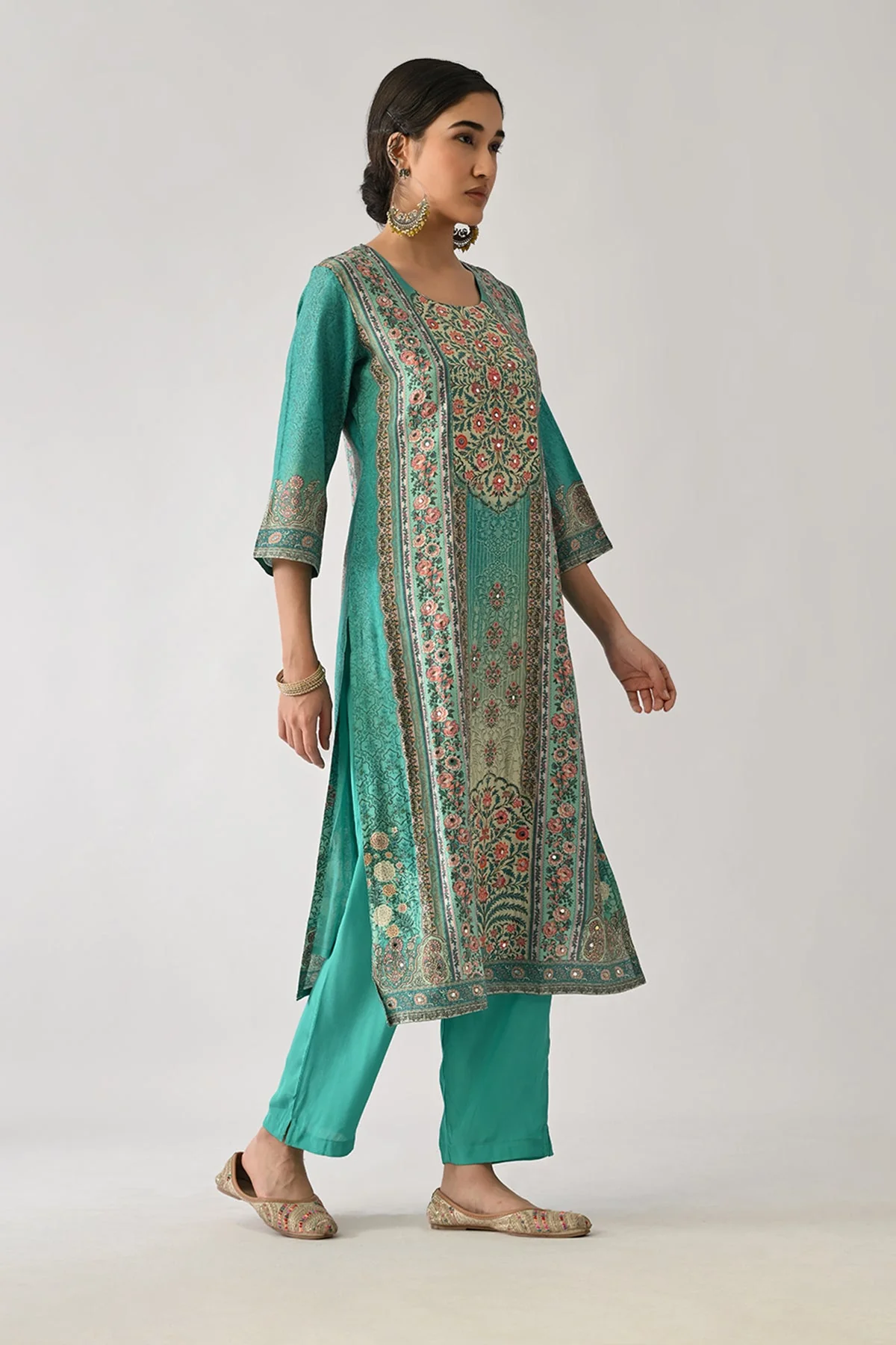Green Printed Kurta 3 Pcs Set - Image 5