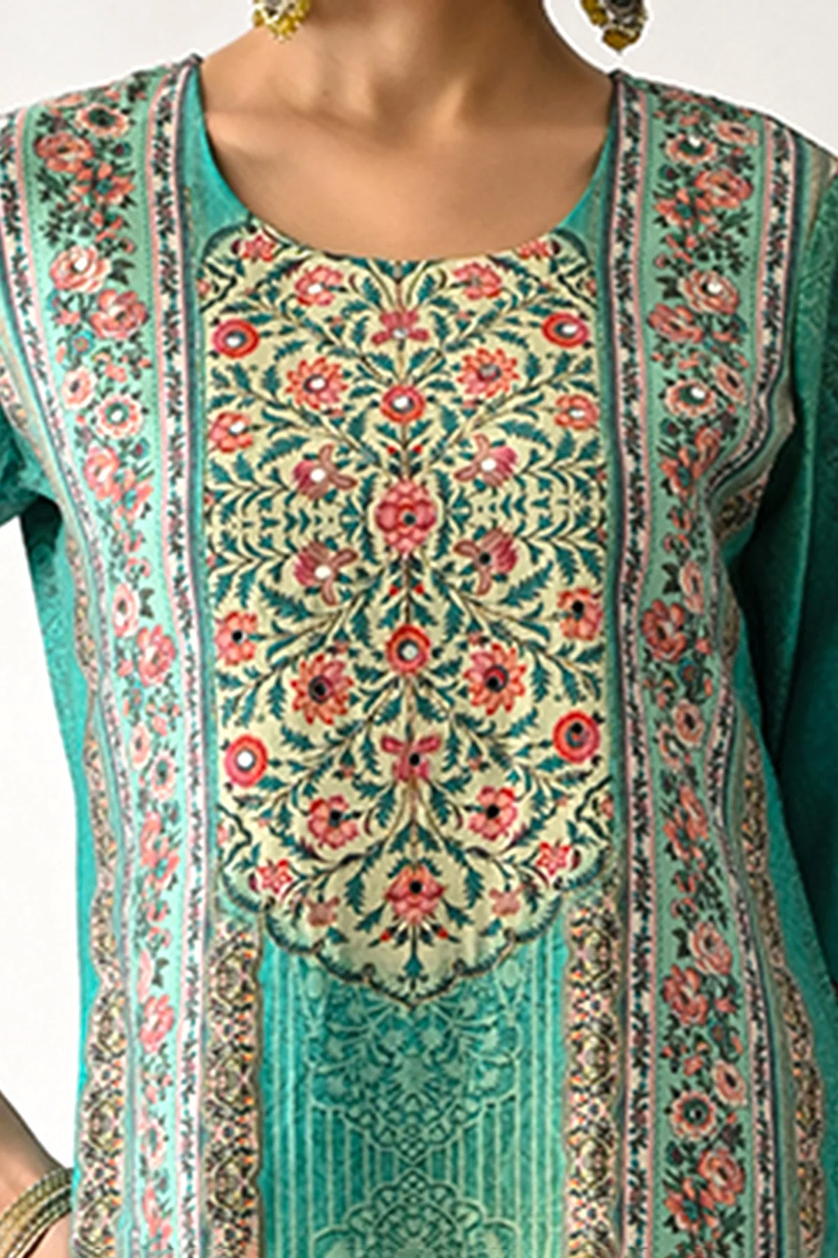 Green Printed Kurta 3 Pcs Set - Image 6