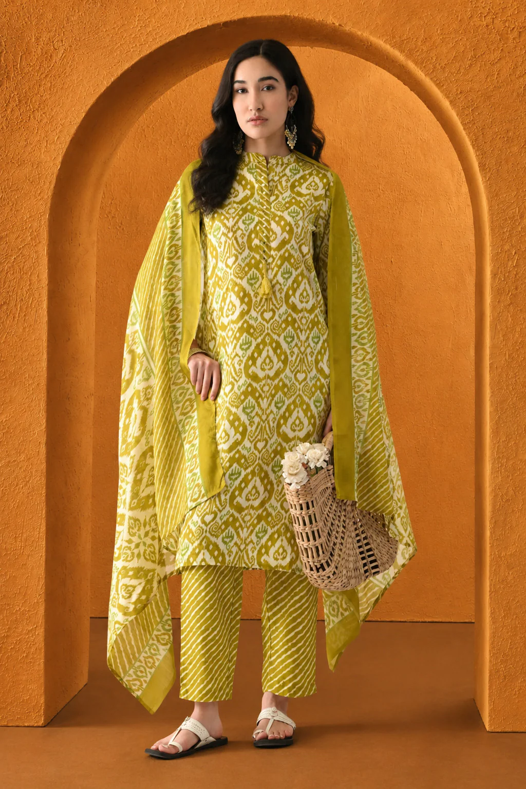 Green Printed Kurta 3 Pcs Set