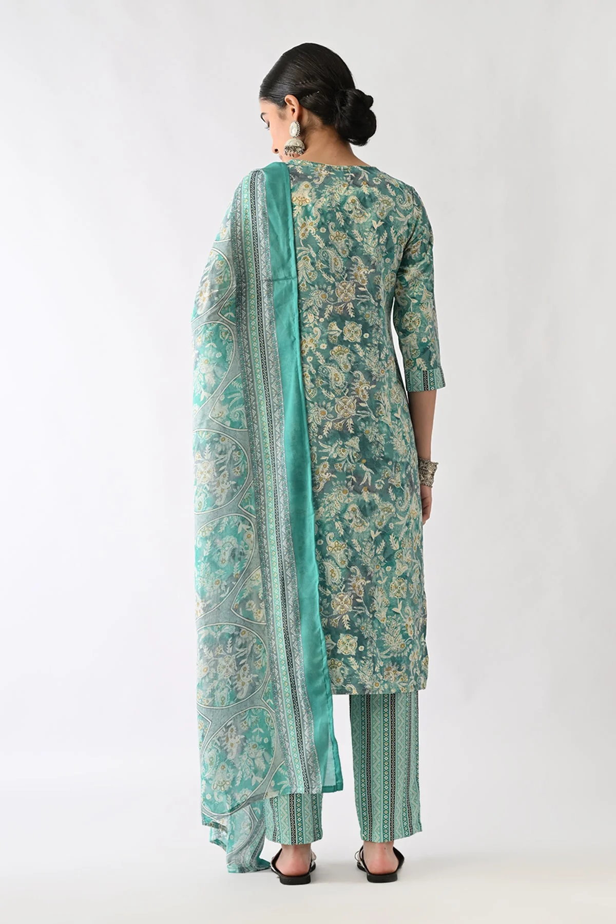 Green Printed Kurta 3 Pcs Set - Image 3
