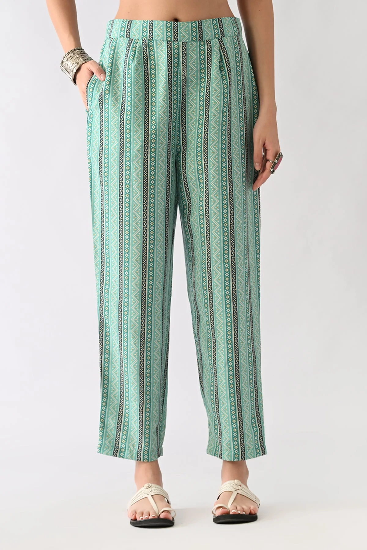 Green Printed Kurta 3 Pcs Set - Image 7
