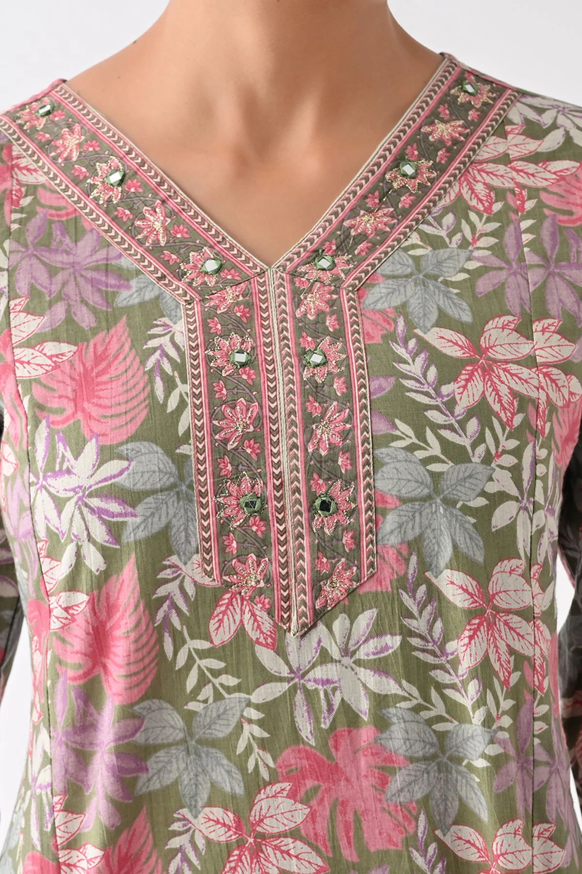 Green Printed Kurta 3 Pcs Set - Image 2