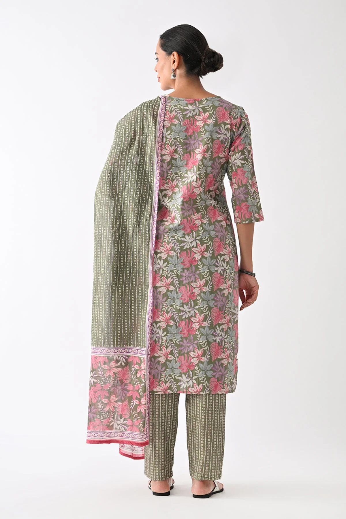 Green Printed Kurta 3 Pcs Set - Image 3