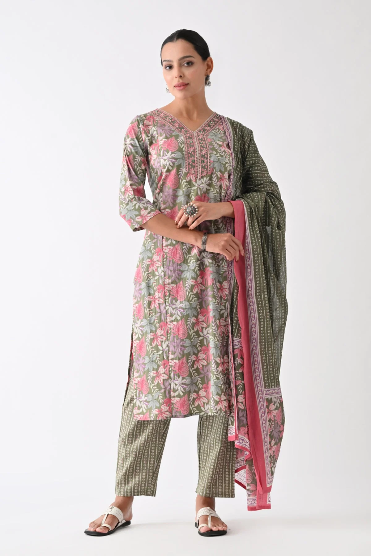 Green Printed Kurta 3 Pcs Set - Image 5