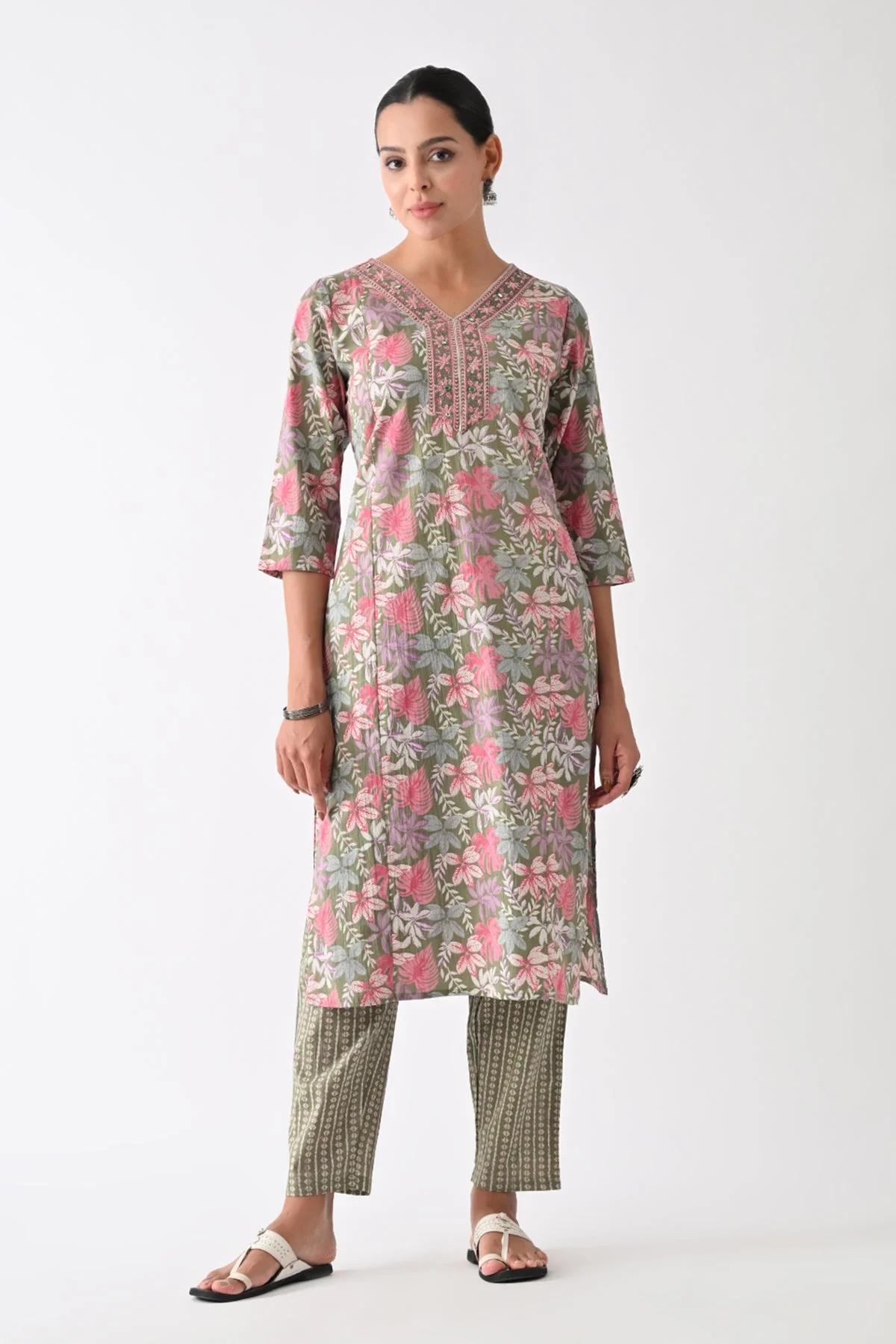 Green Printed Kurta 3 Pcs Set - Image 6