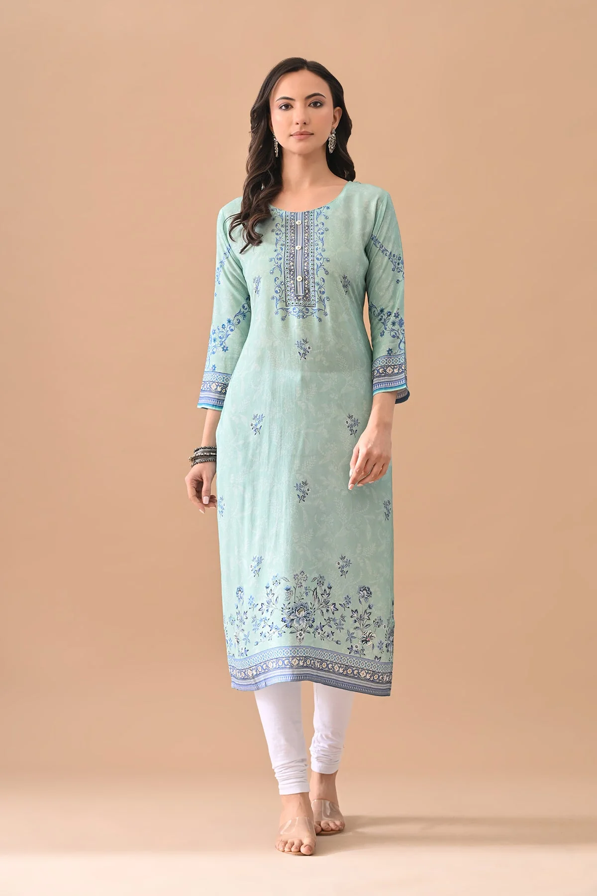 Green Printed Straight Kurta