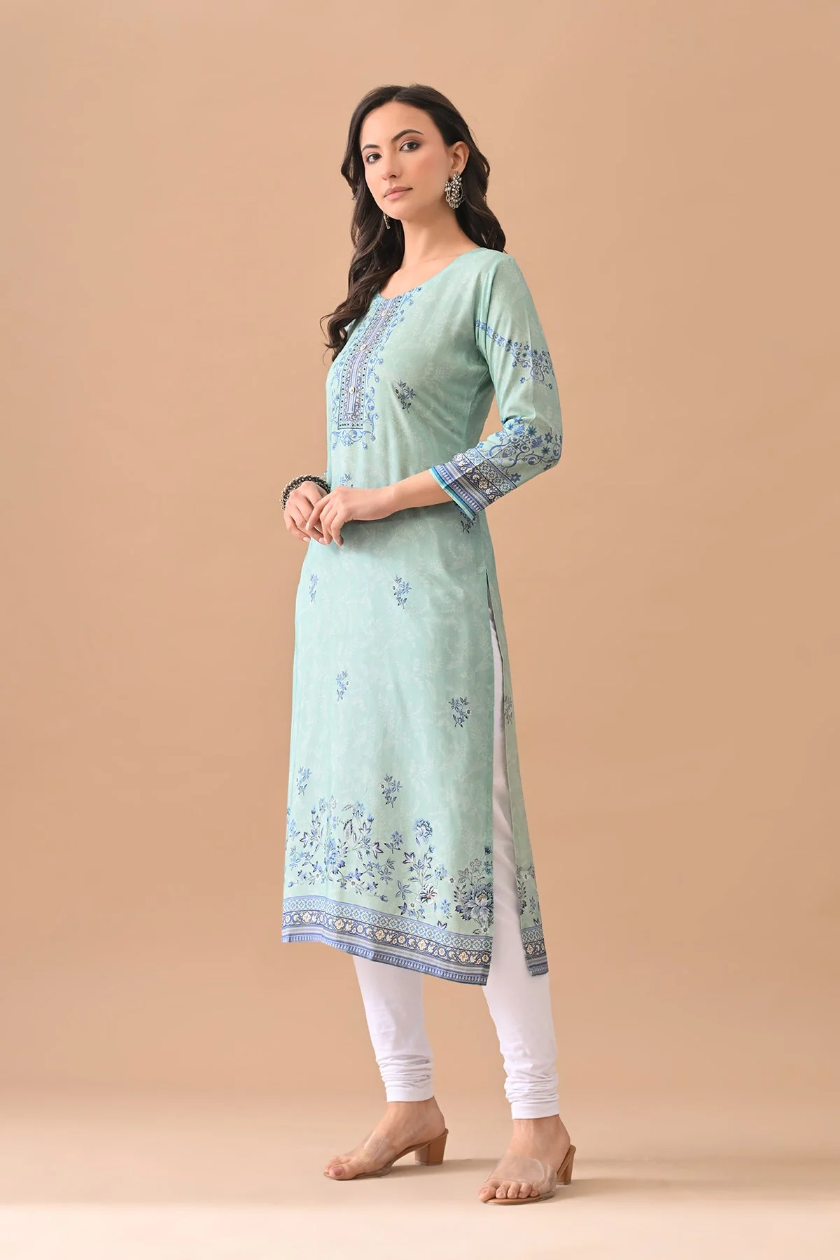 Green Printed Straight Kurta - Image 2