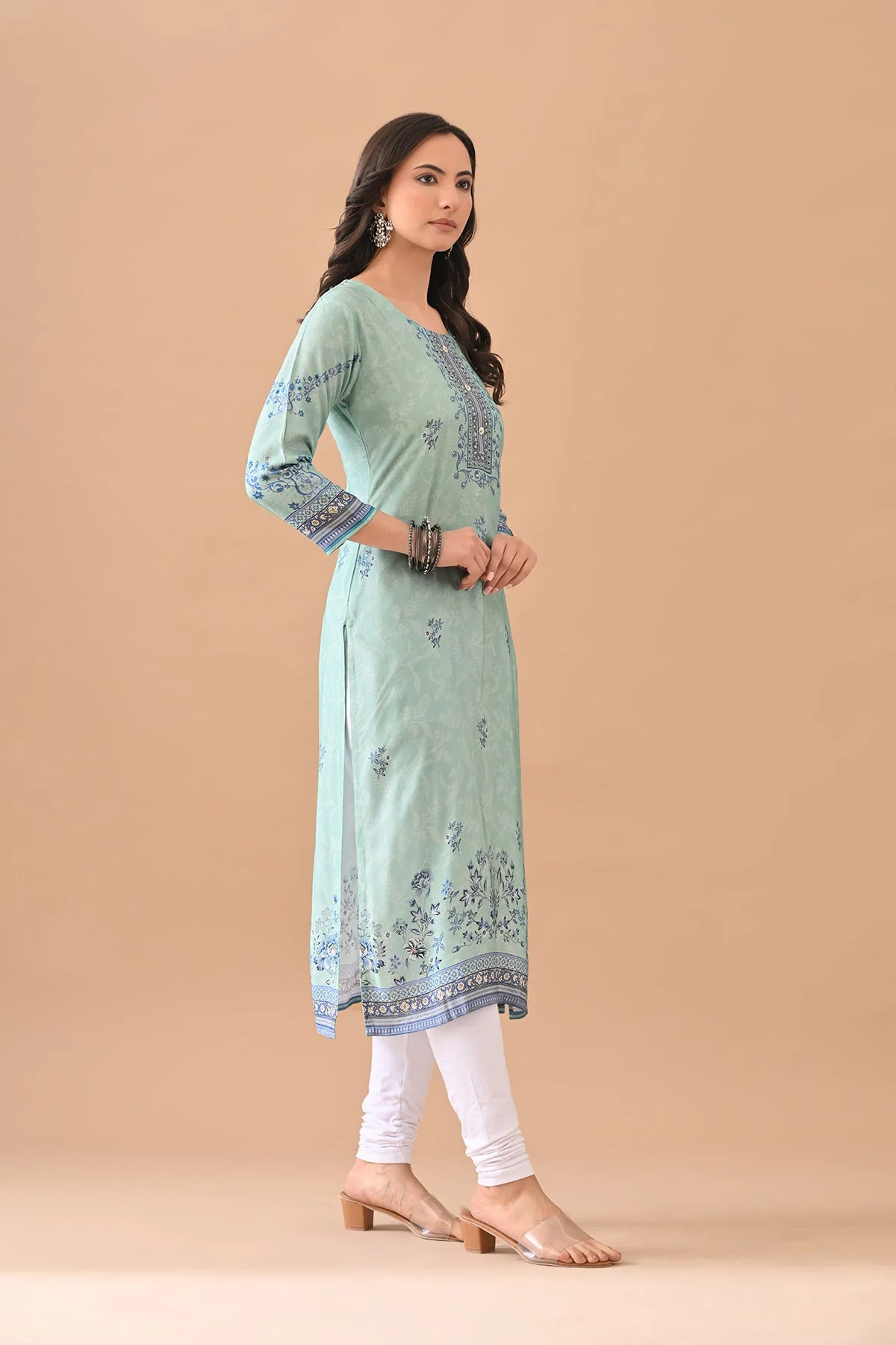 Green Printed Straight Kurta - Image 3