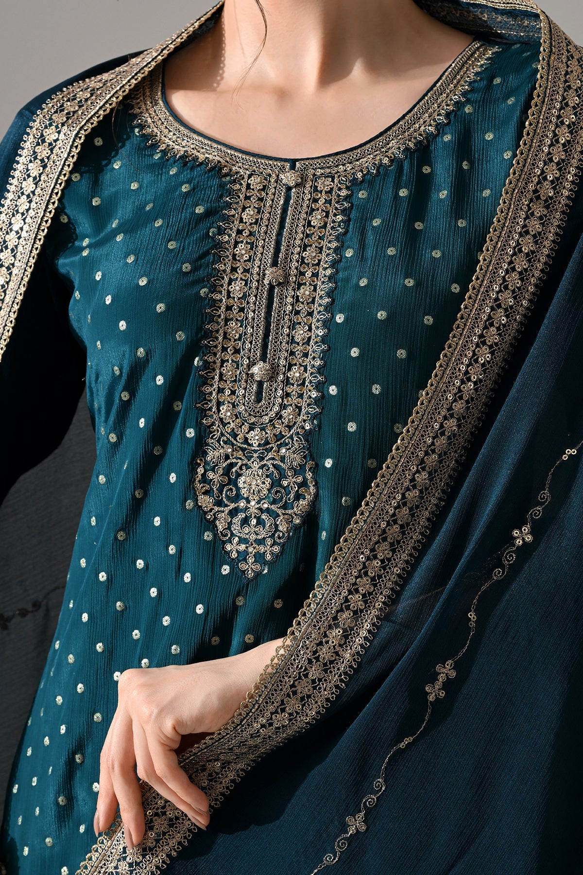 Green Printed Straight Kurta 3 Pcs Set - Image 5
