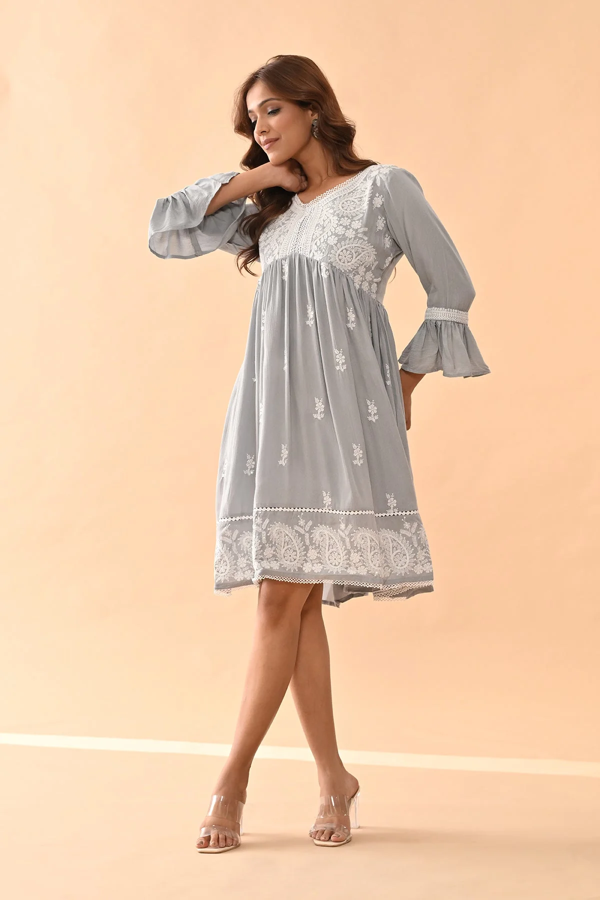 Grey Embroidered Flared Tunic - Image 3
