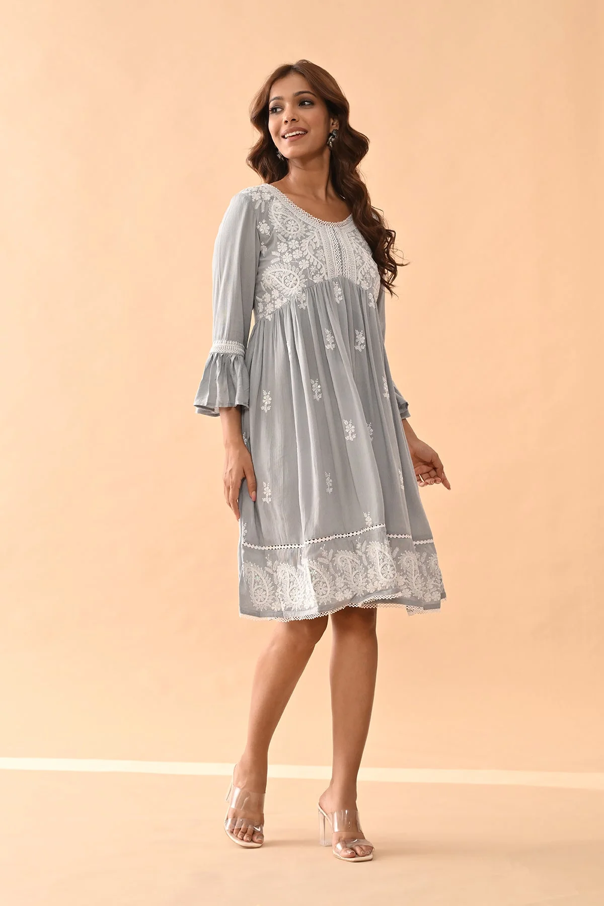 Grey Embroidered Flared Tunic - Image 4