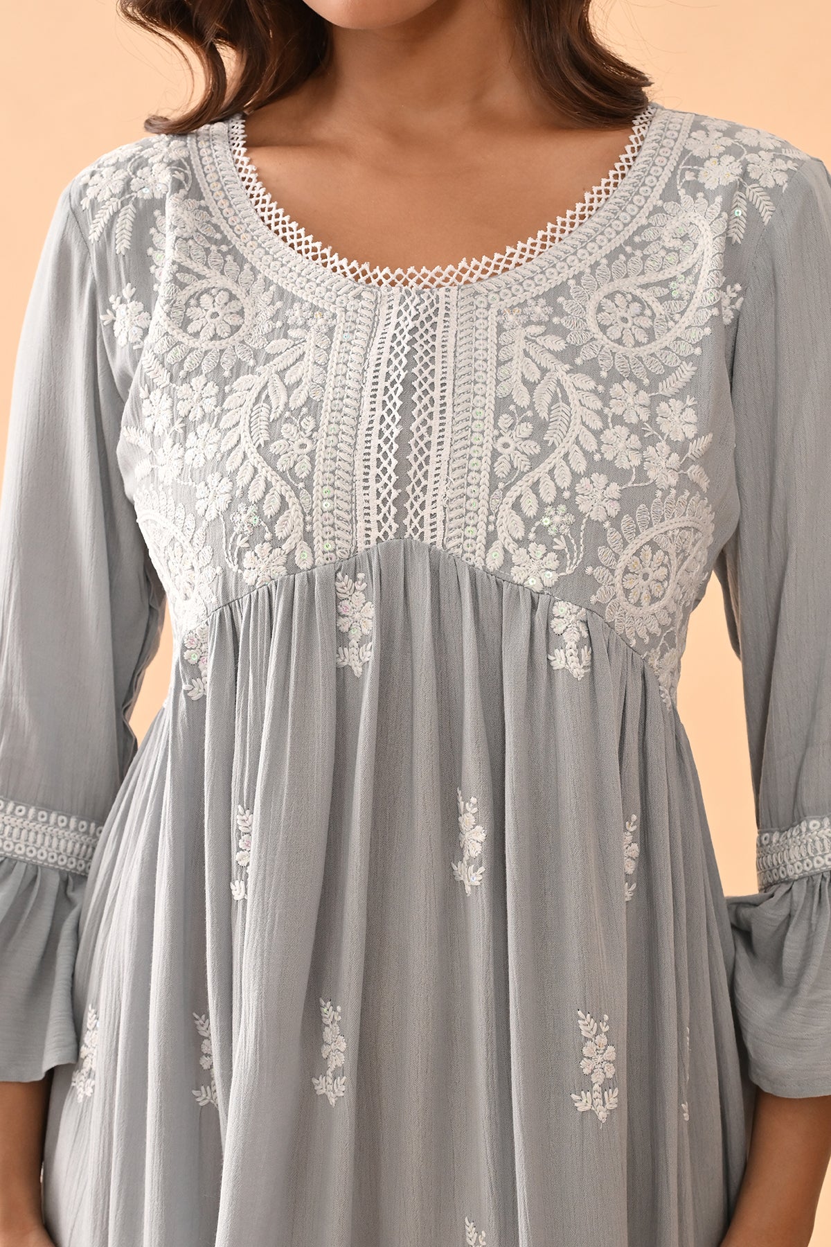 Grey Embroidered Flared Tunic - Image 5