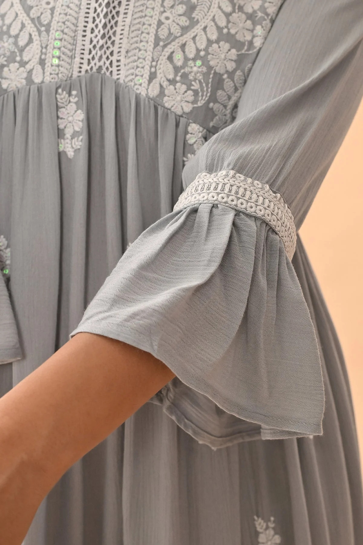 Grey Embroidered Flared Tunic - Image 7