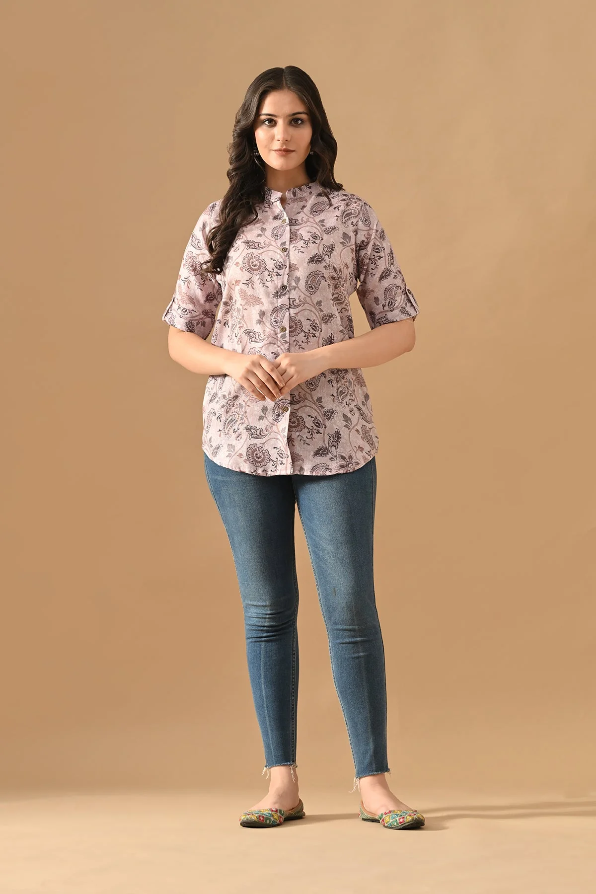 Grey Floral Printed Top