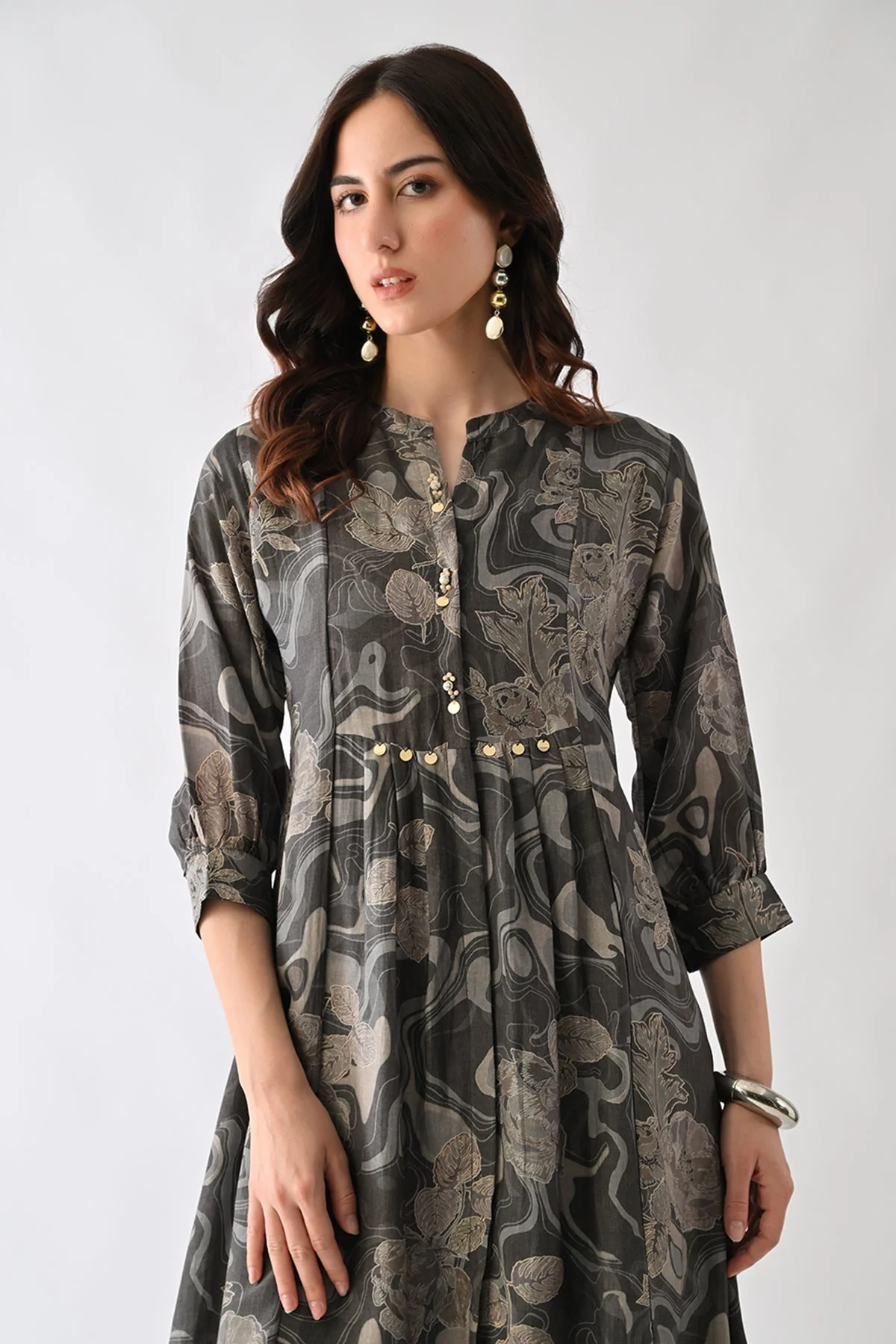 Grey Printed A-Line Dress - Image 6