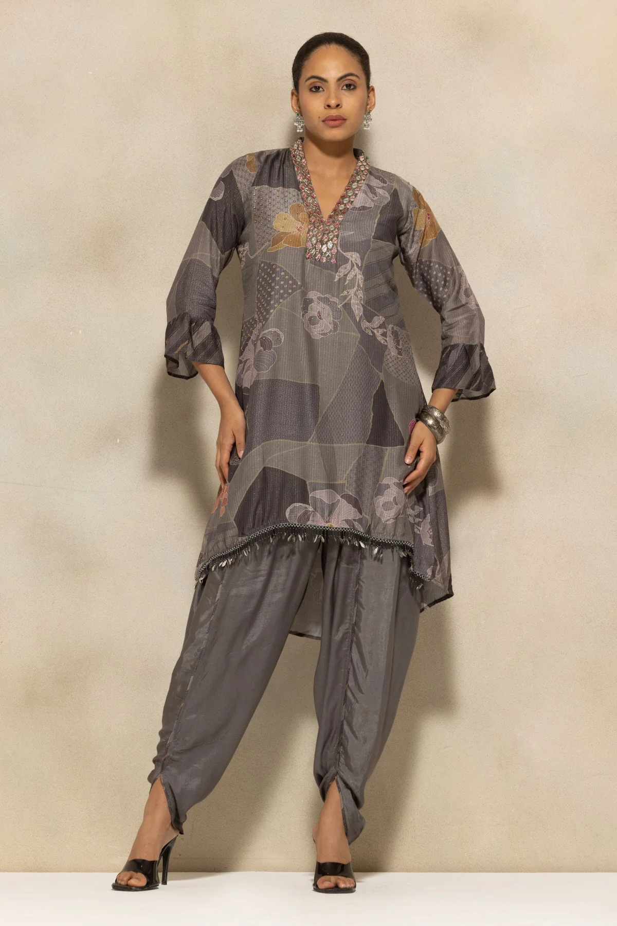 Grey Printed Kurta 2 Pcs Set