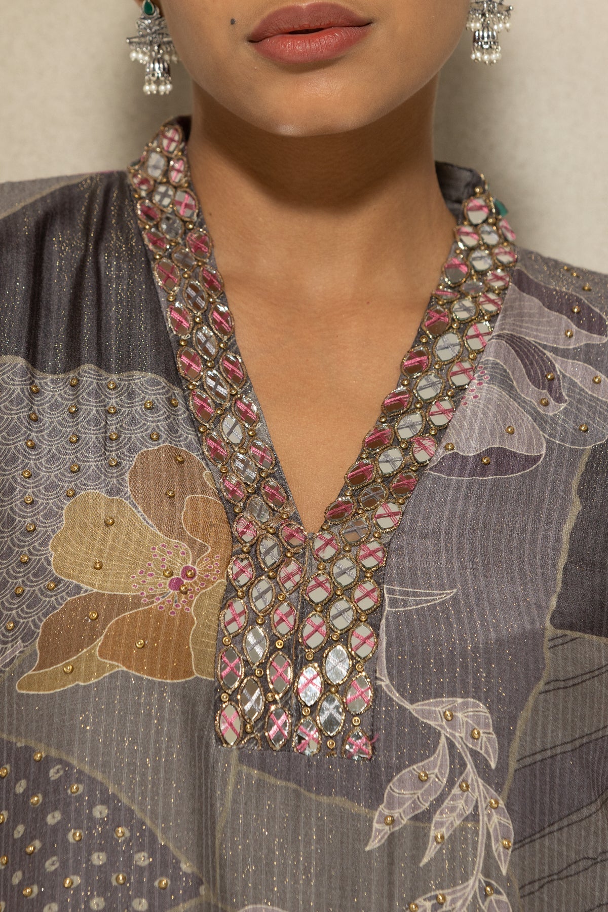 Grey Printed Kurta 2 Pcs Set - Image 4