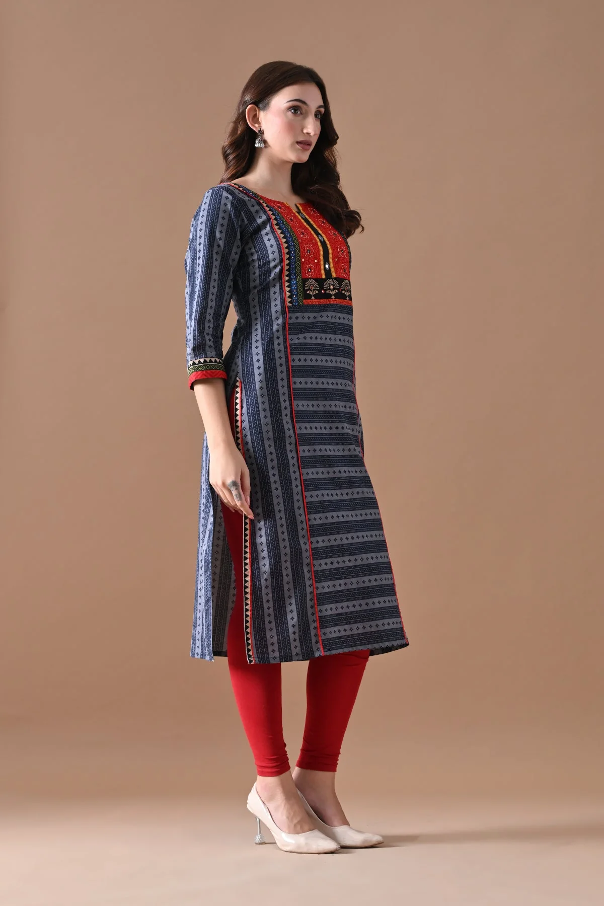 Grey Printed Kurta - Image 3