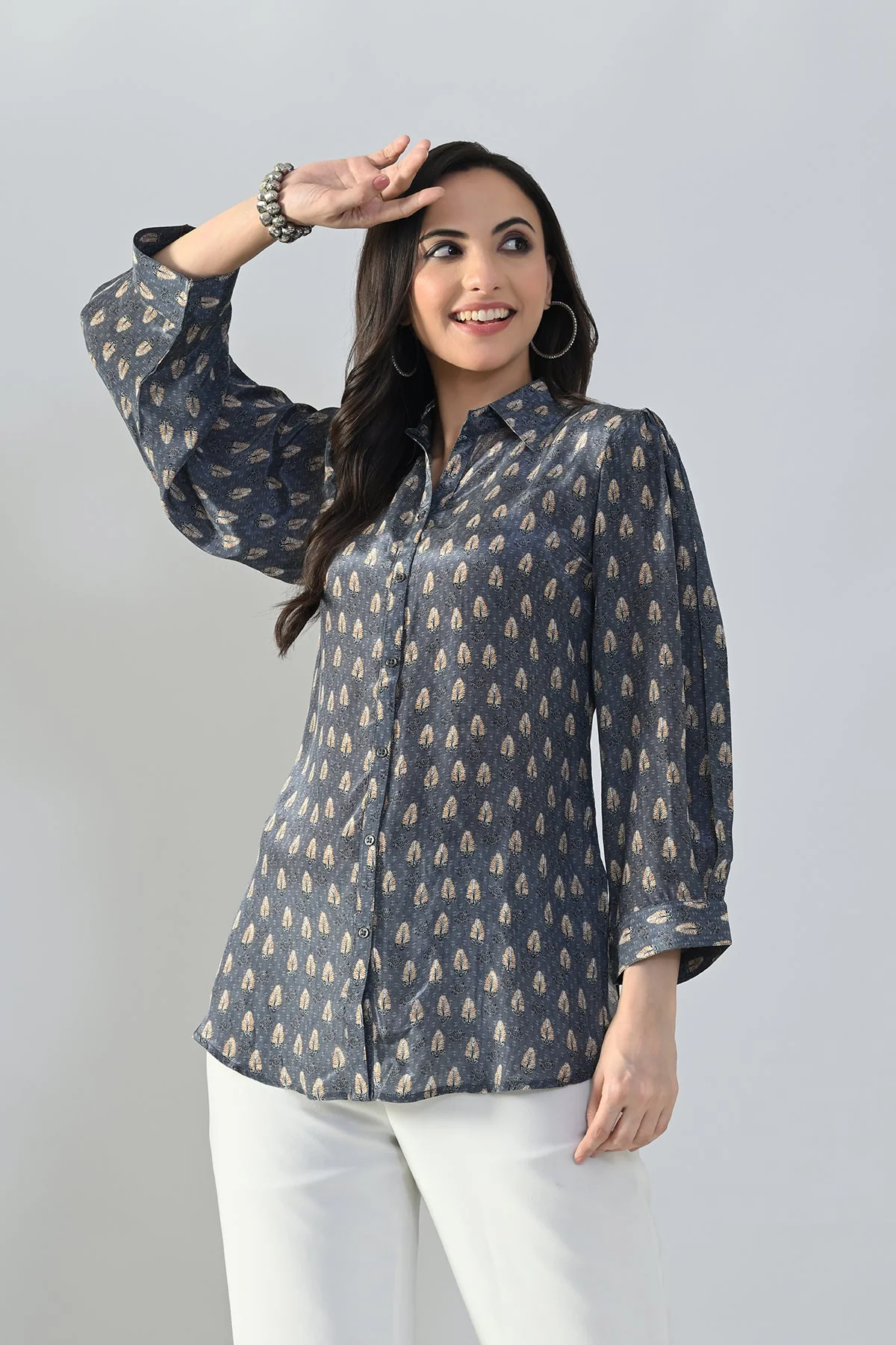 Grey Printed Straight Top - Image 3